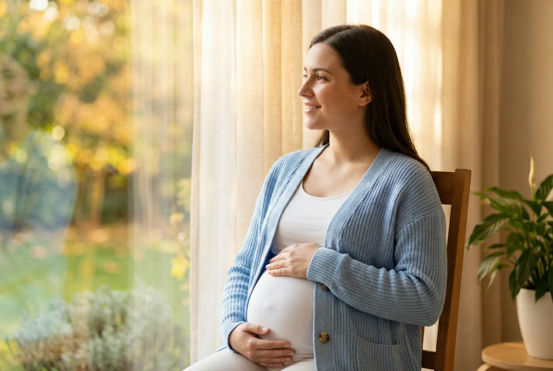 Pregnant woman holding her belly