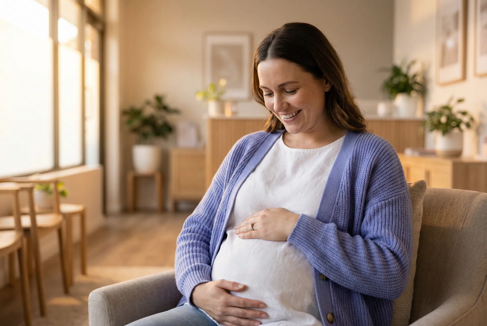 Pregnant woman holding her belly