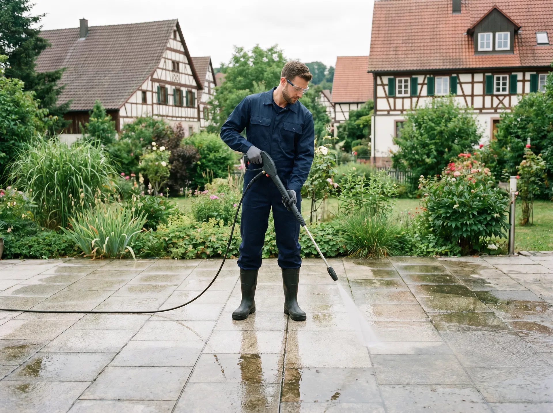 Steinreinigung für Terrassen, Höfe & Wege