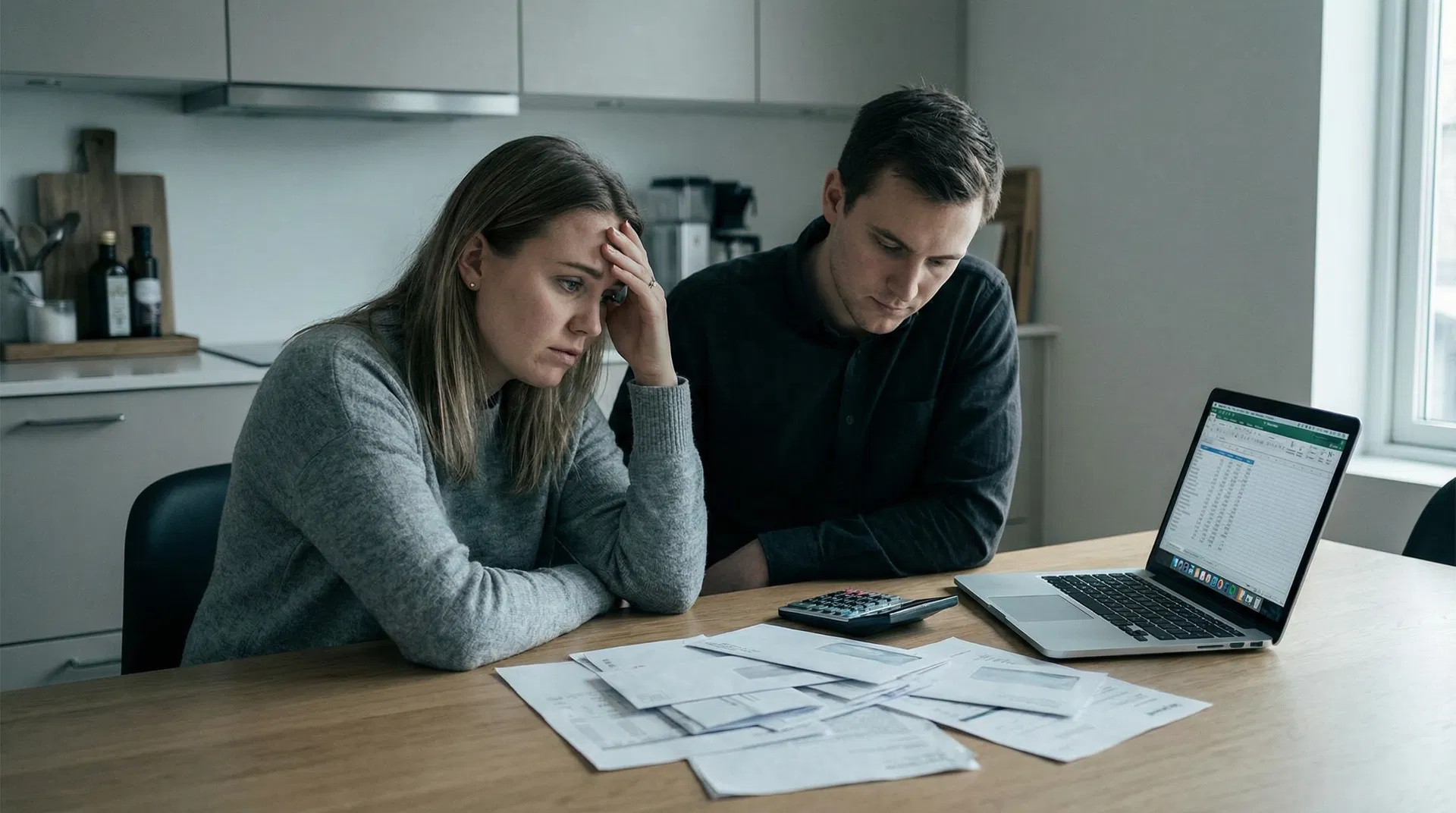 Aggódó pár pénzügyi dokumentumokkal