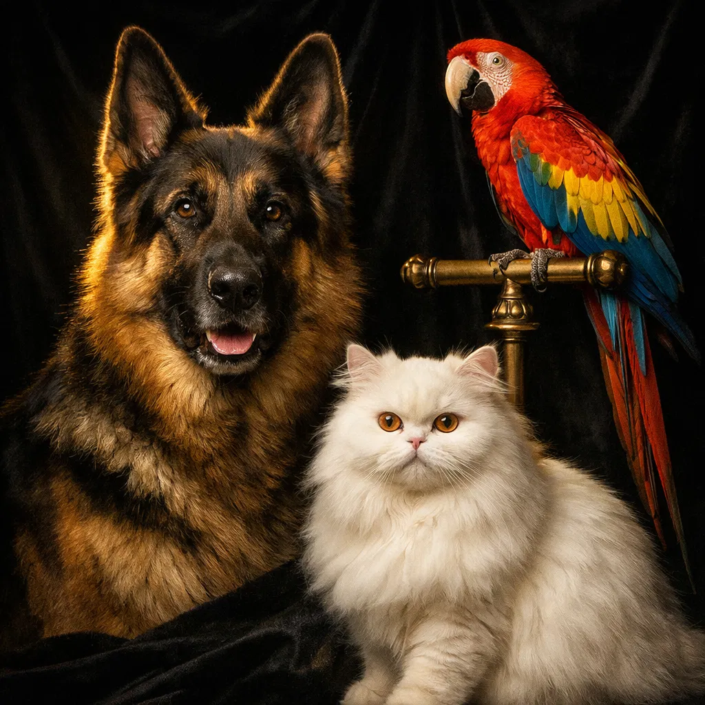 Dog, cat, and parrot together