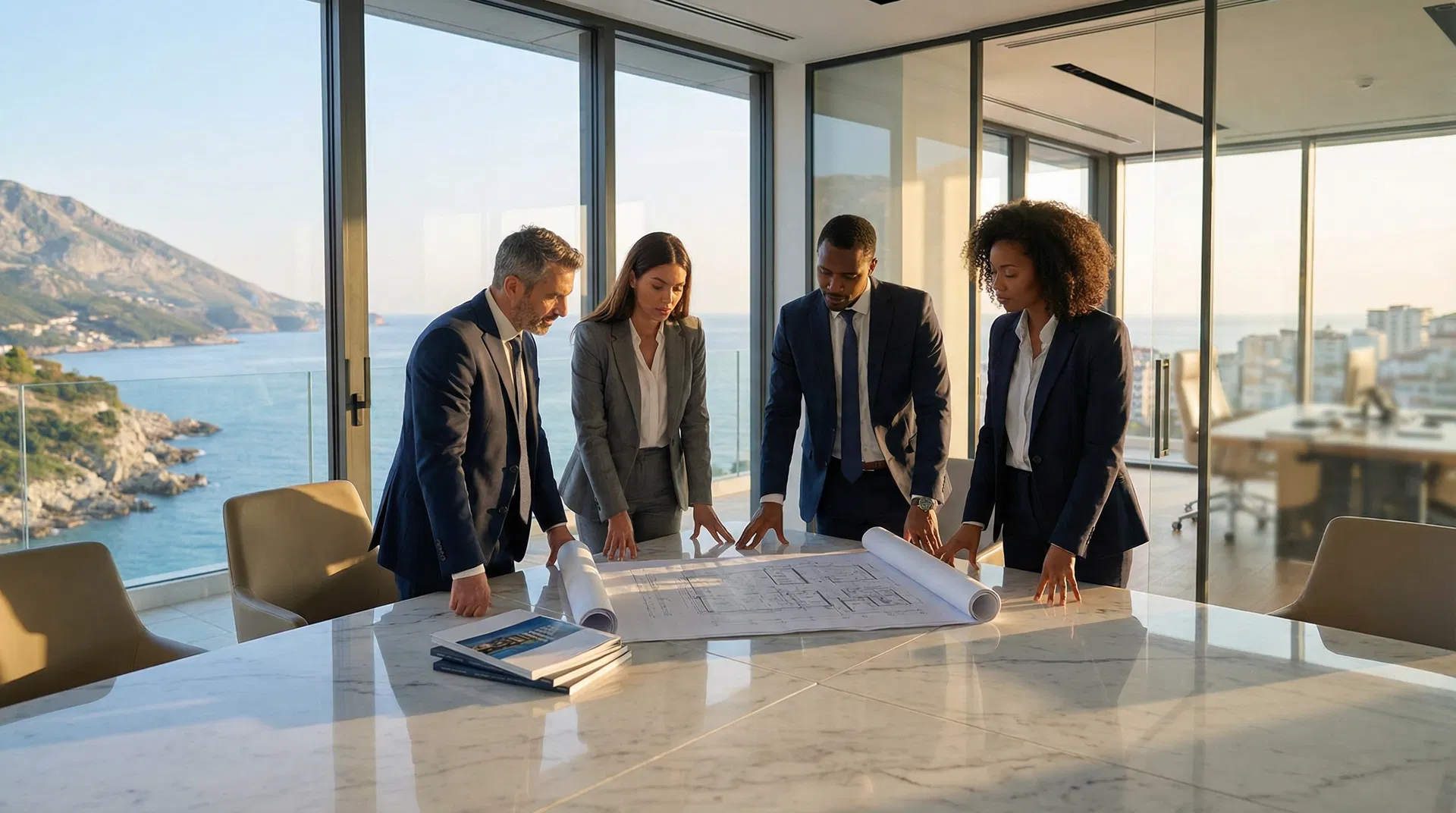 SK Investment Group team reviewing investment plans