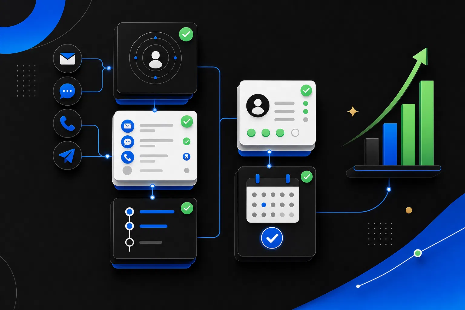 Abstract lead generation system with outreach, follow-up, booking, and revenue modules
