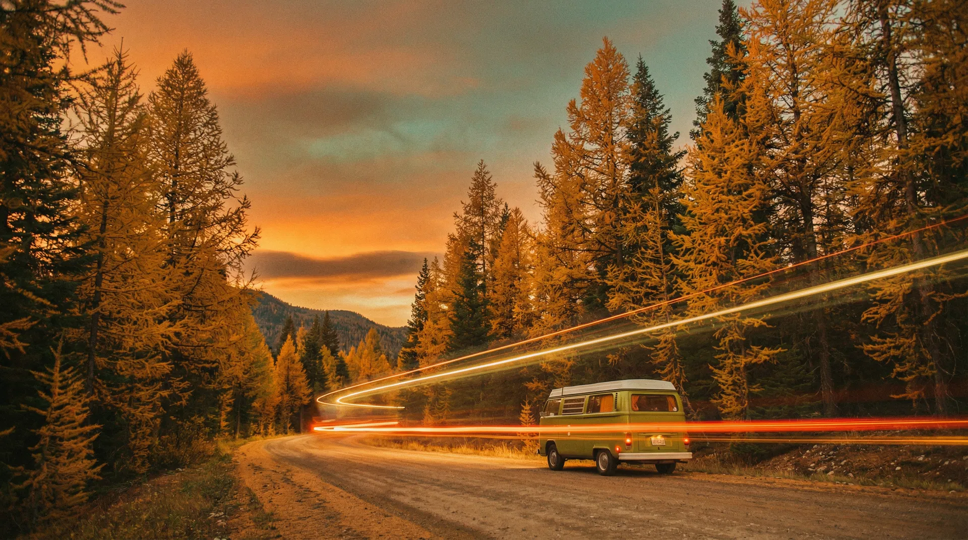 North Idaho forest road at sunset