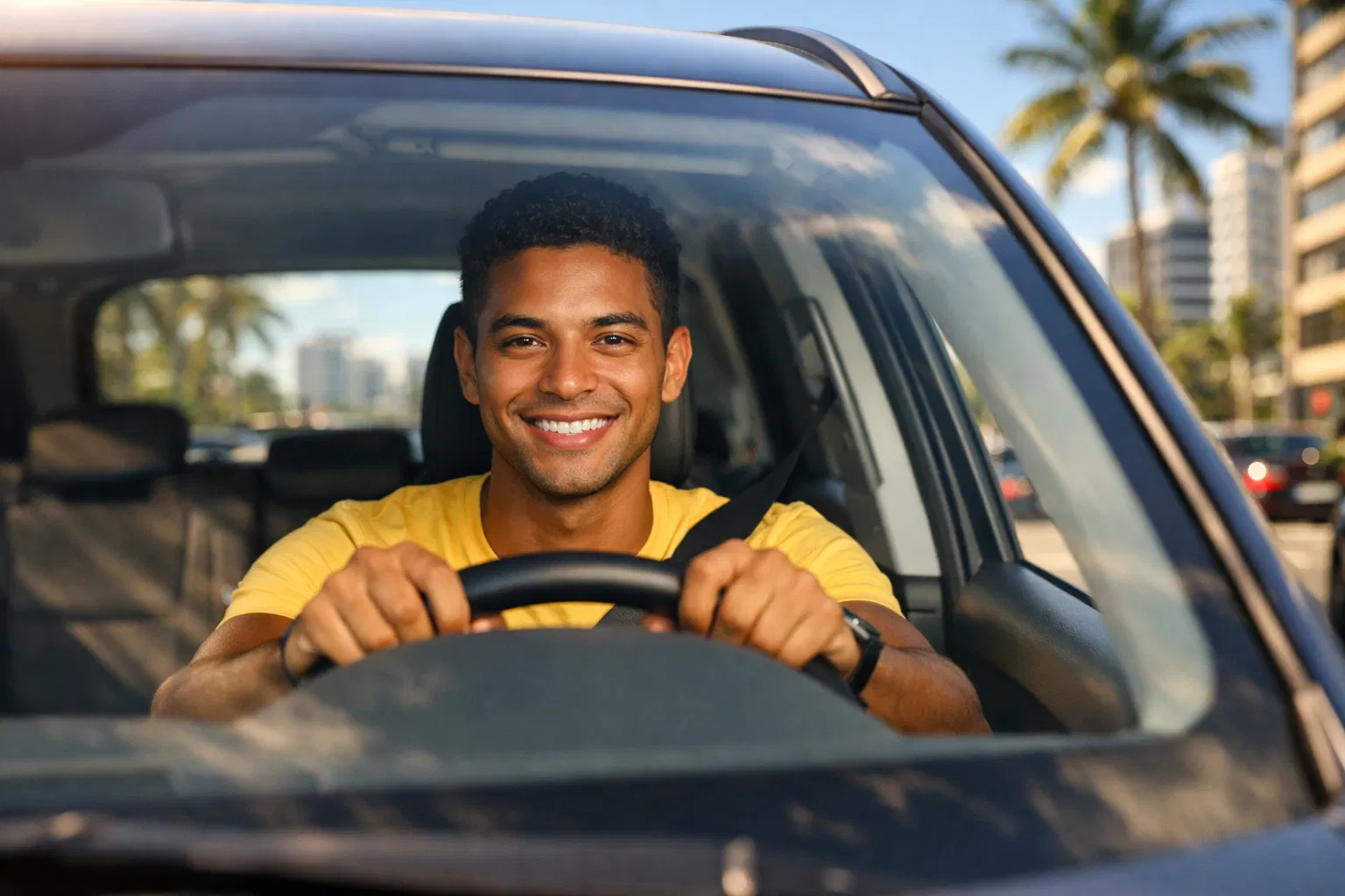 Aluno dirigindo com confiança