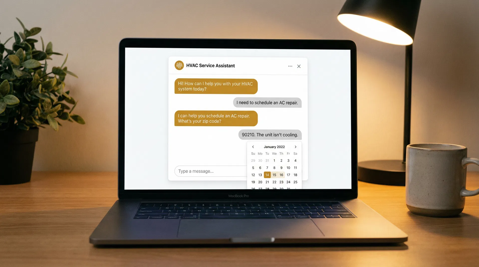 AI Receptionist Demo — chat interface booking an HVAC appointment