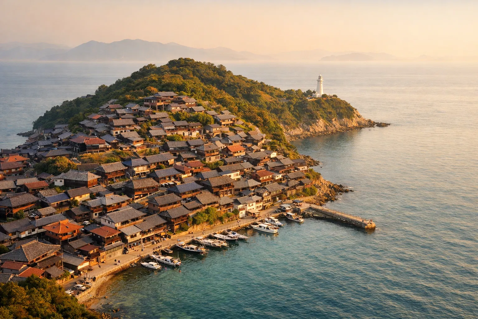 男木島の空撮風景