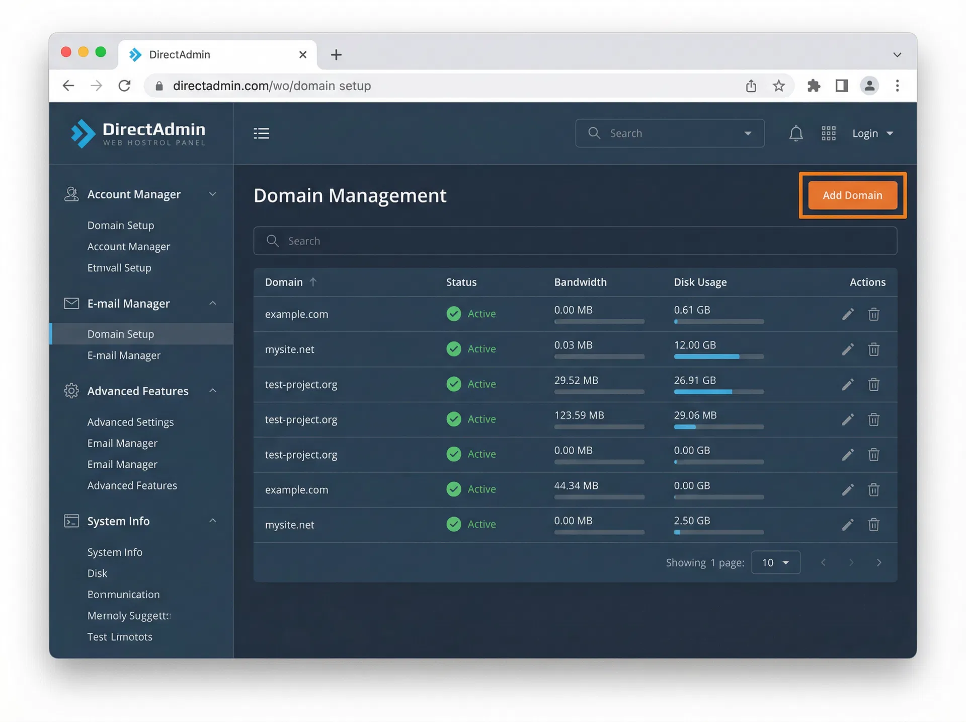 Paso 3: Domain Management