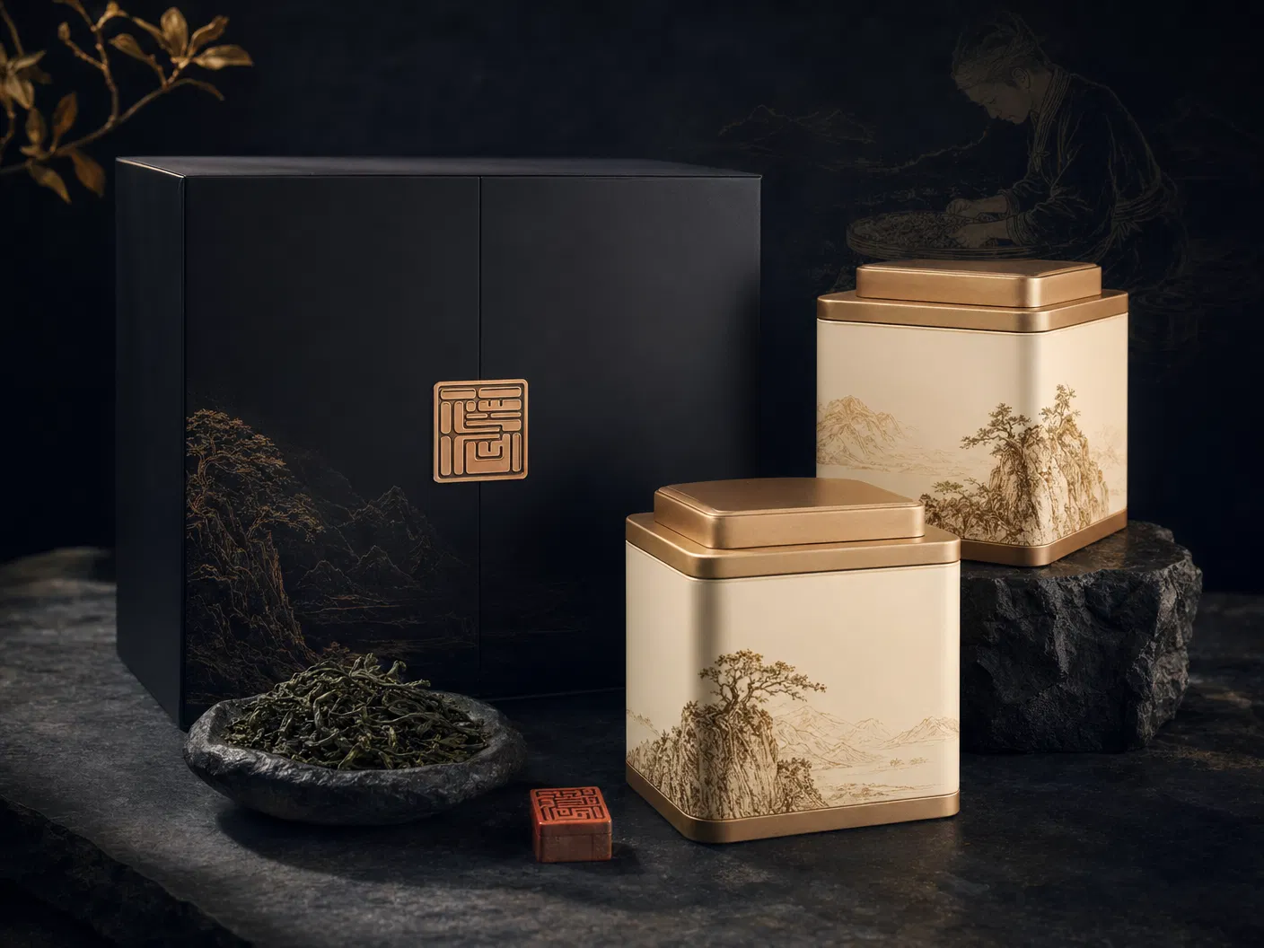 大隐茶作高端茶罐与礼盒 DaYin Tea Land luxury tea tins and gift box