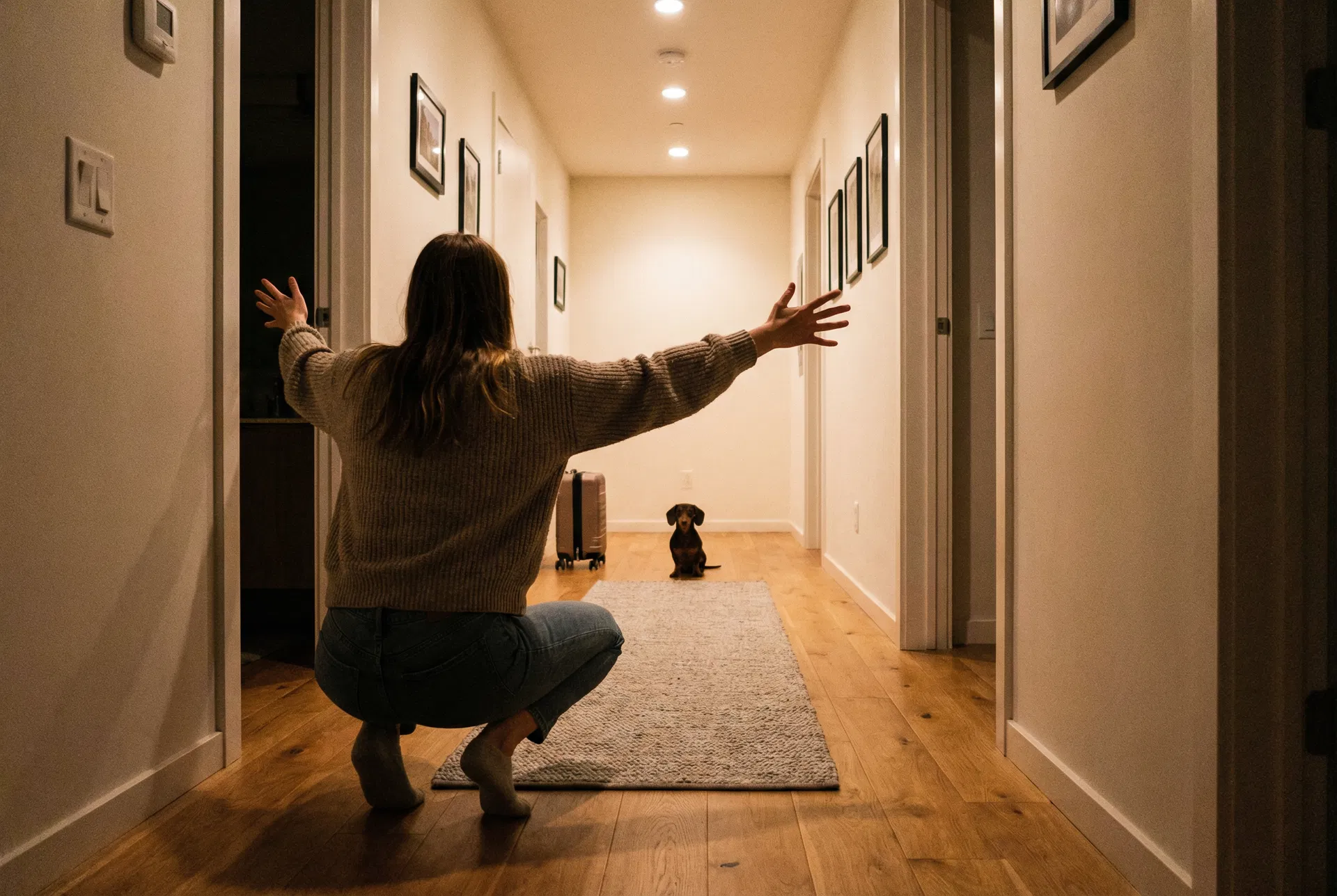 Owner calling dachshund who is ignoring her