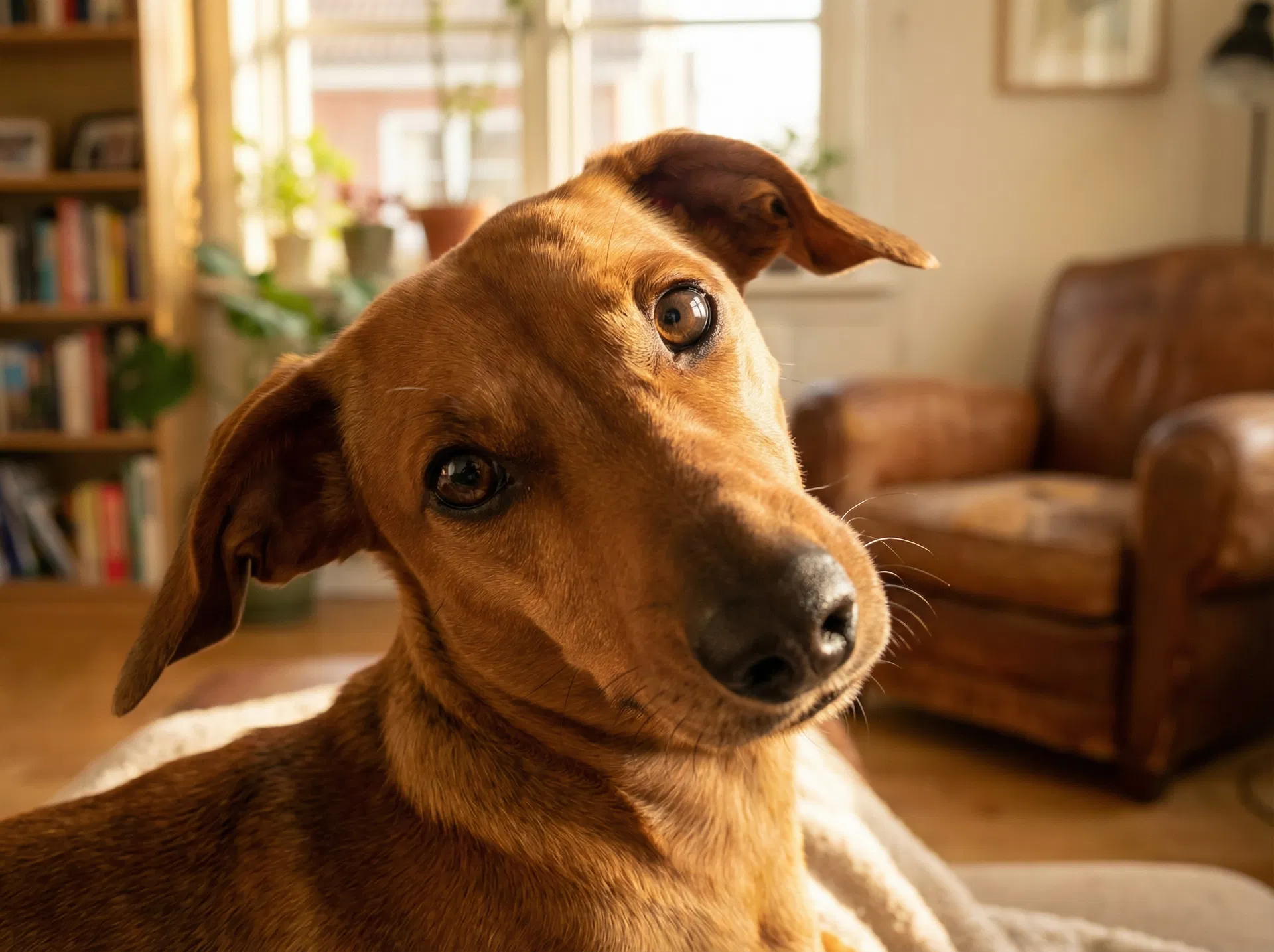 Attentive dachshund with head tilted, truly listening