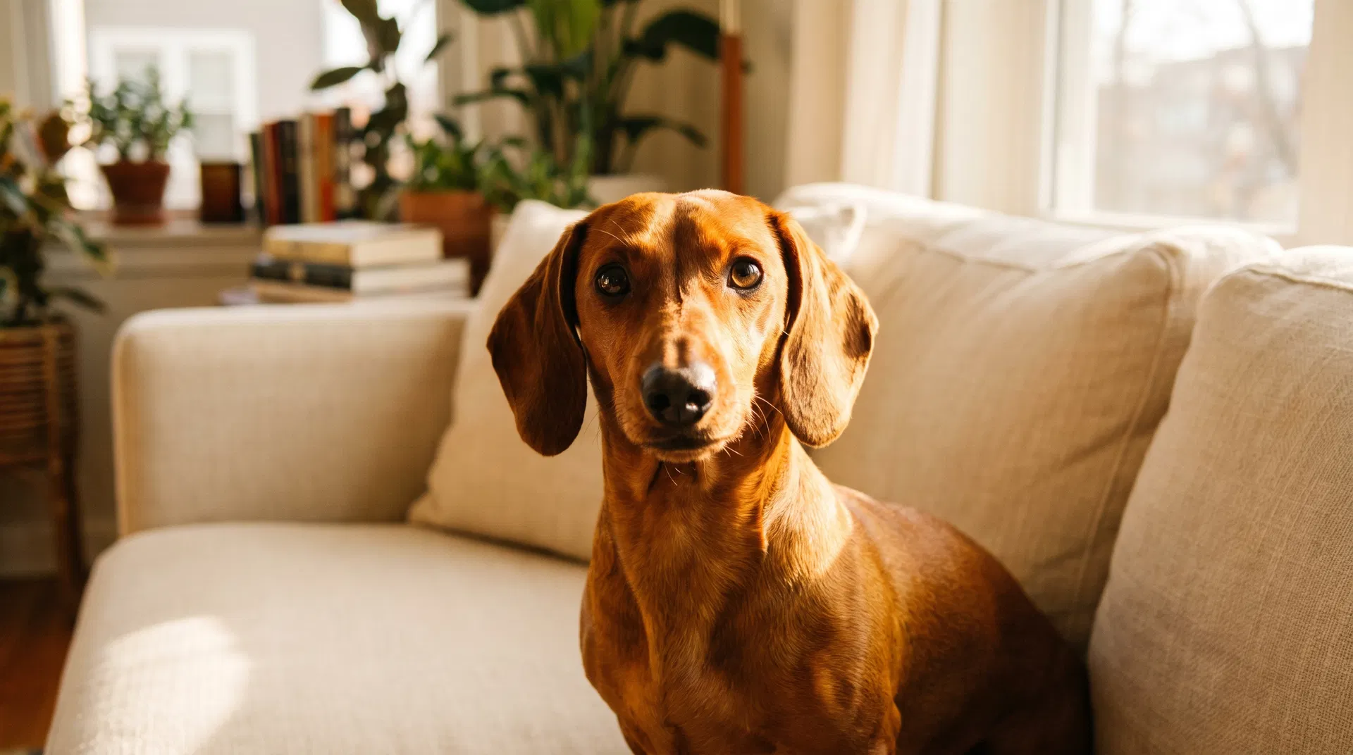 Healthy dachshund in warm sunlight