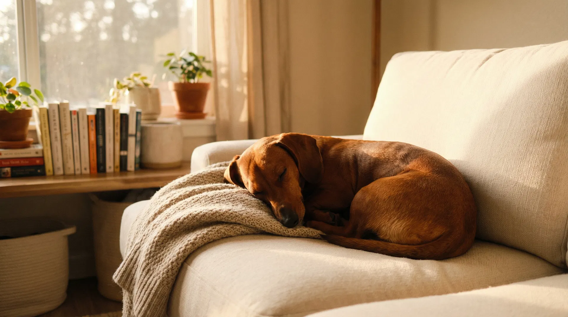Calm, relaxed dachshund on the couch