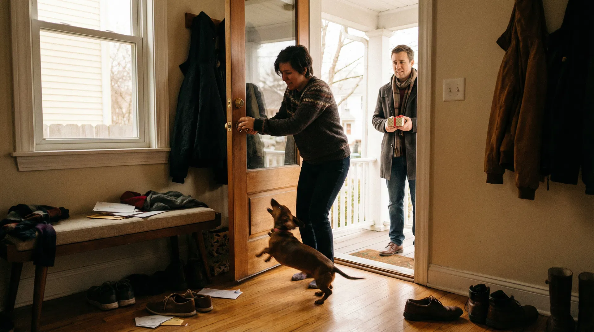 Dachshund barking at the door