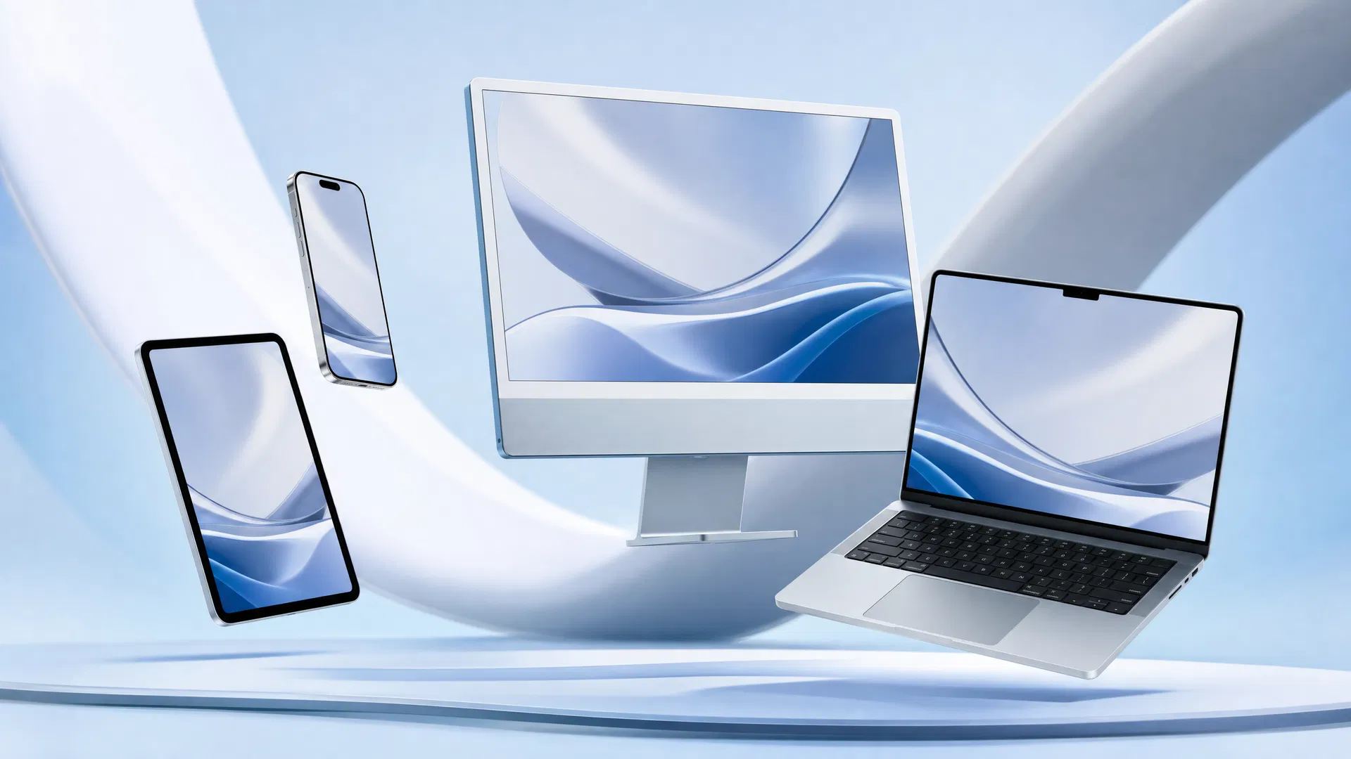 Modern tech devices - iMac, MacBook, iPad, iPhone available for rent