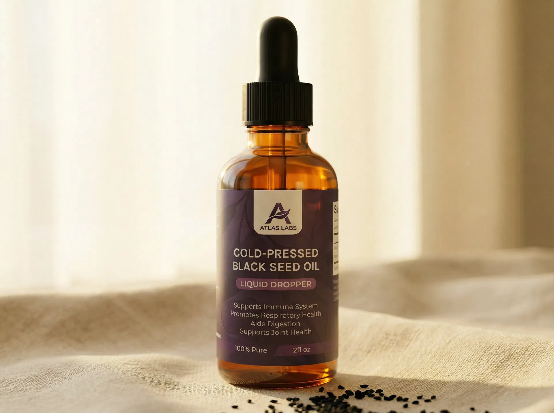 Atlas Labs Black Seed Oil — 100% Pure label close-up