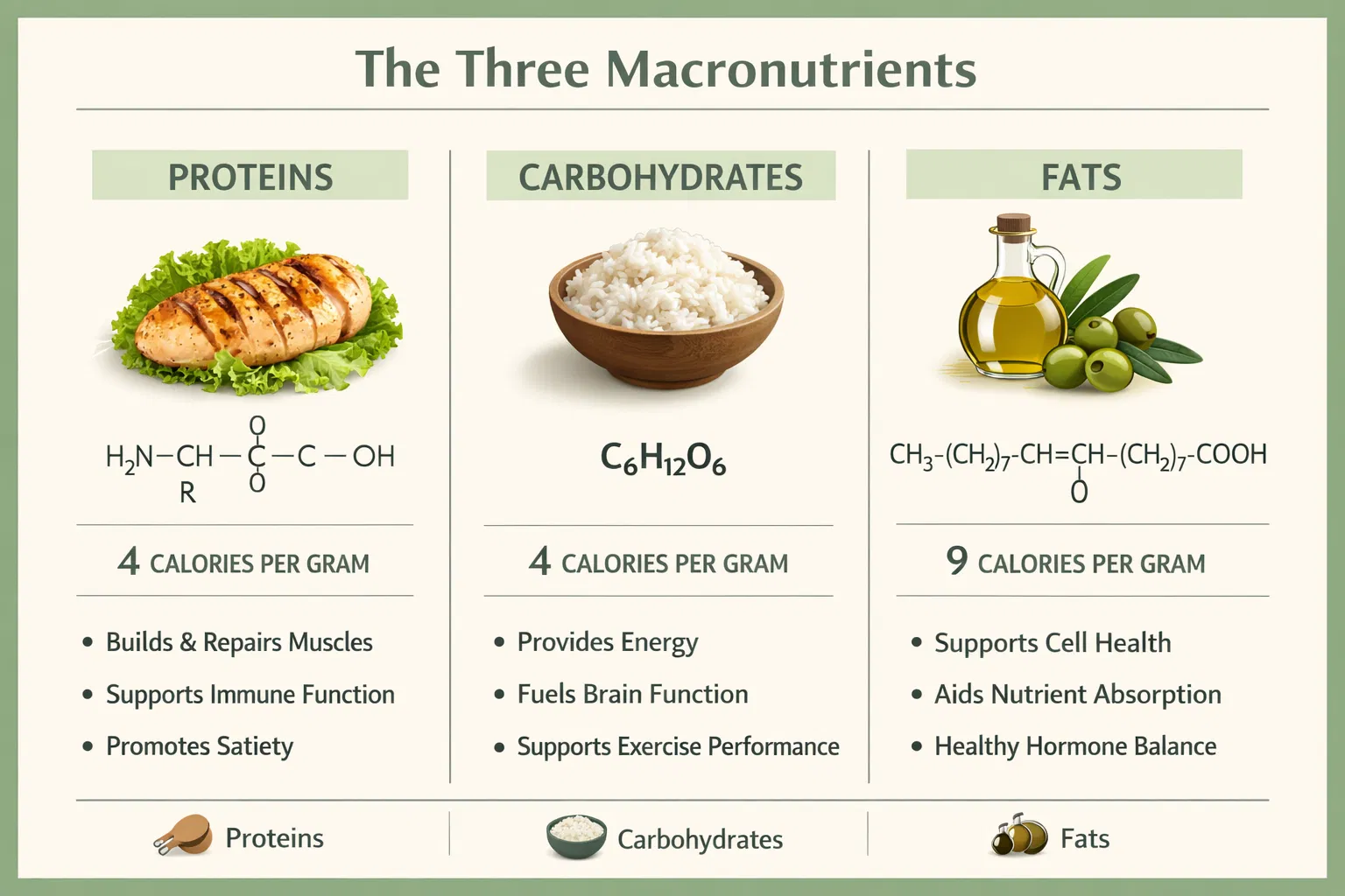 The Three Macronutrients: Proteins, Carbohydrates, and Fats