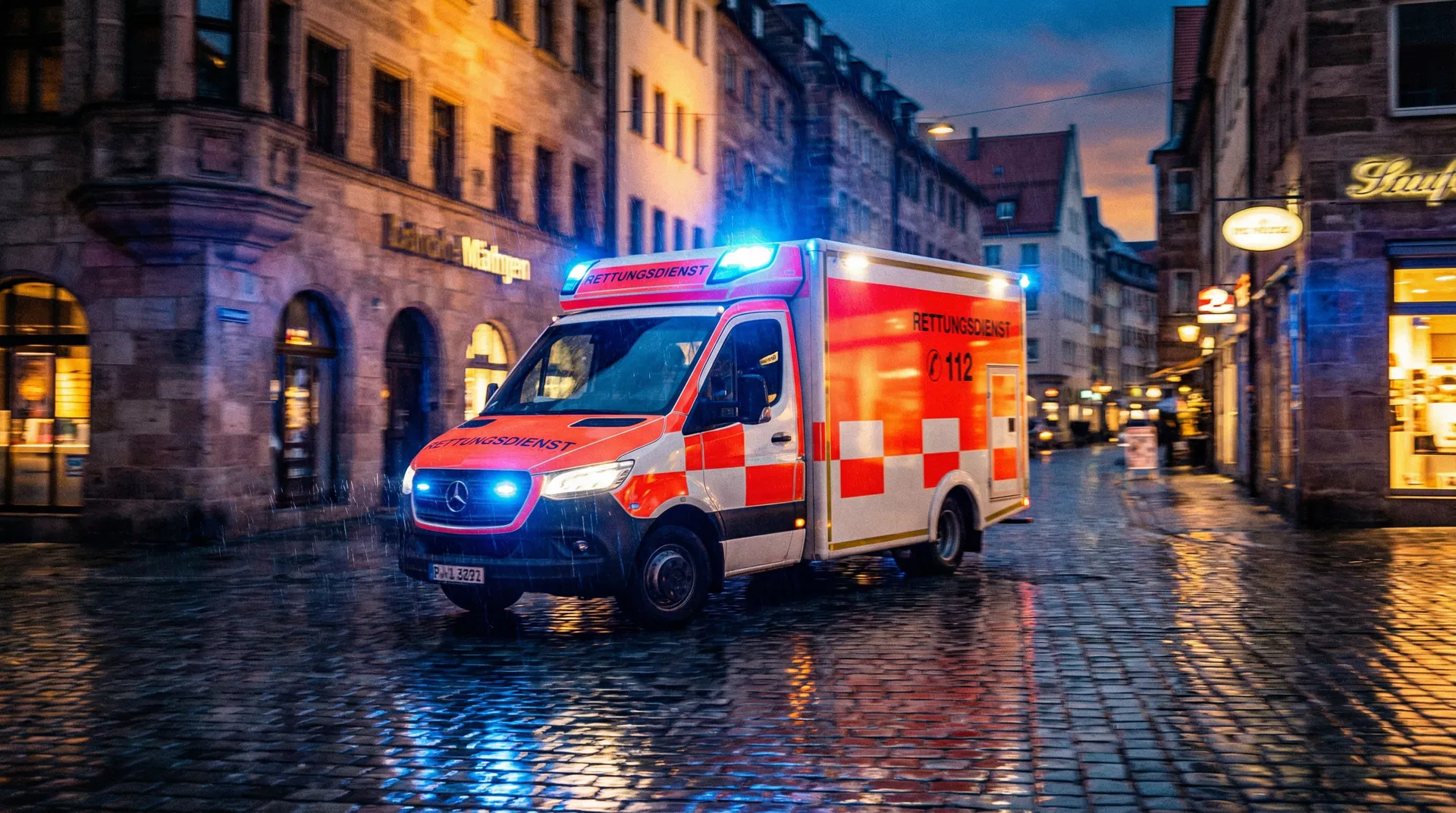 Rettungswagen im Einsatz bei Nacht
