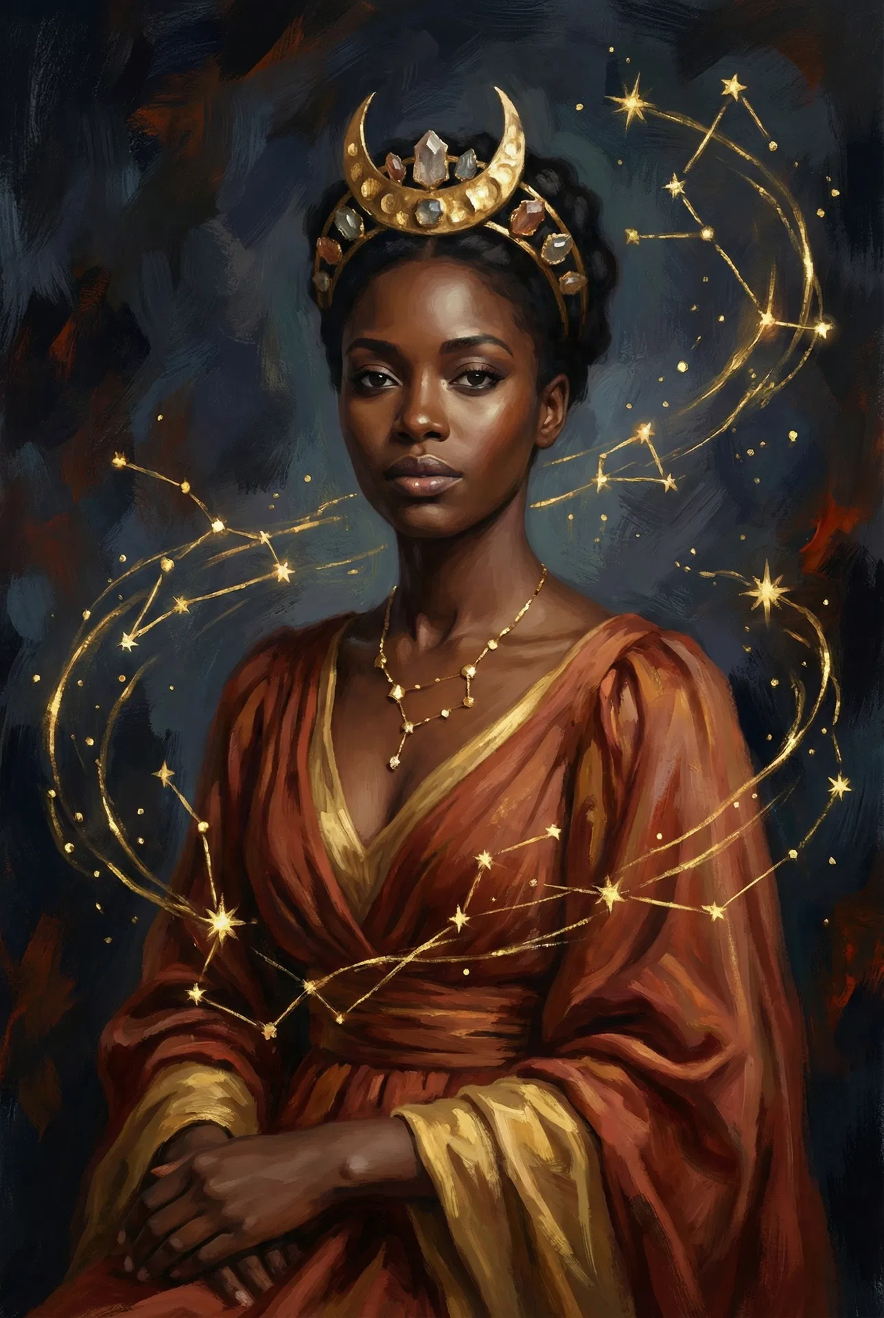 Goddess portrait with constellation