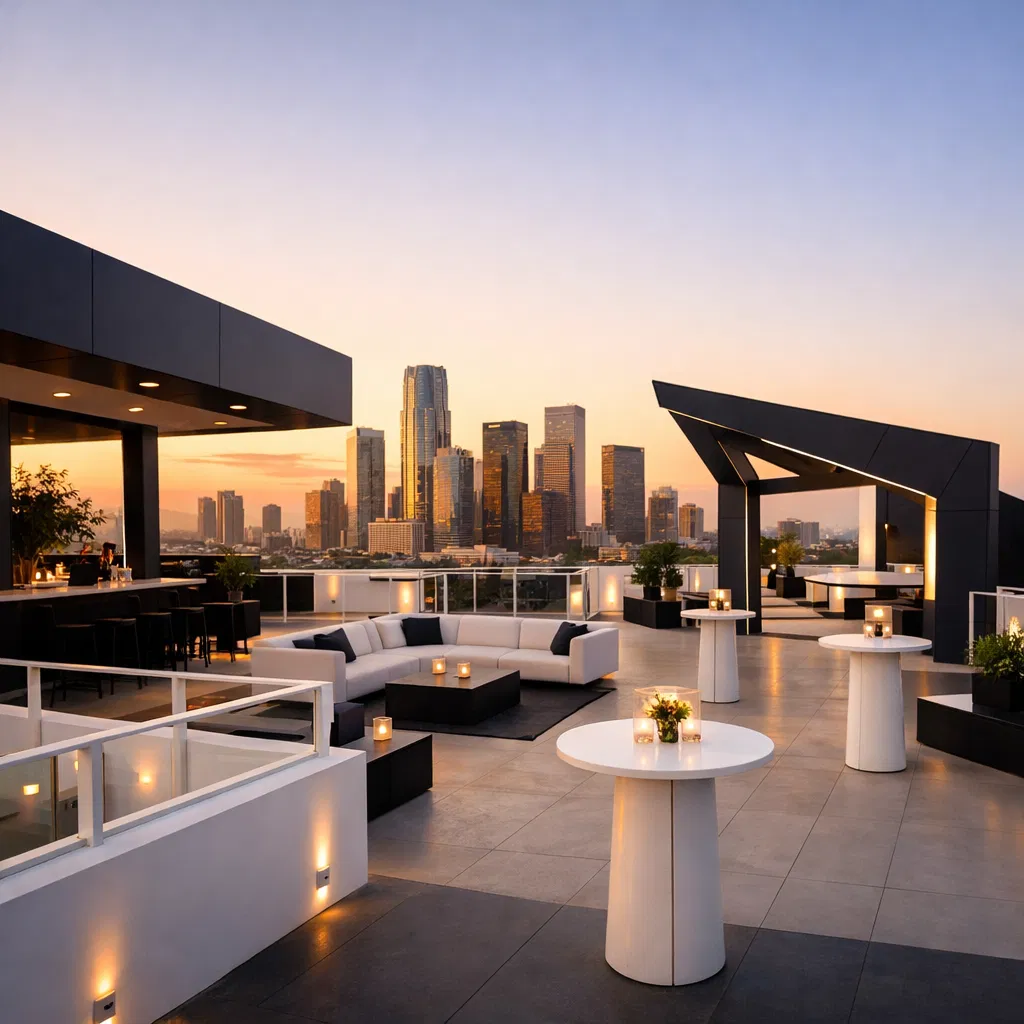 Rooftop event venue with Singapore skyline