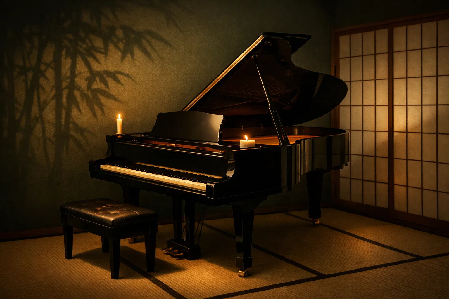 Grand piano in zen room