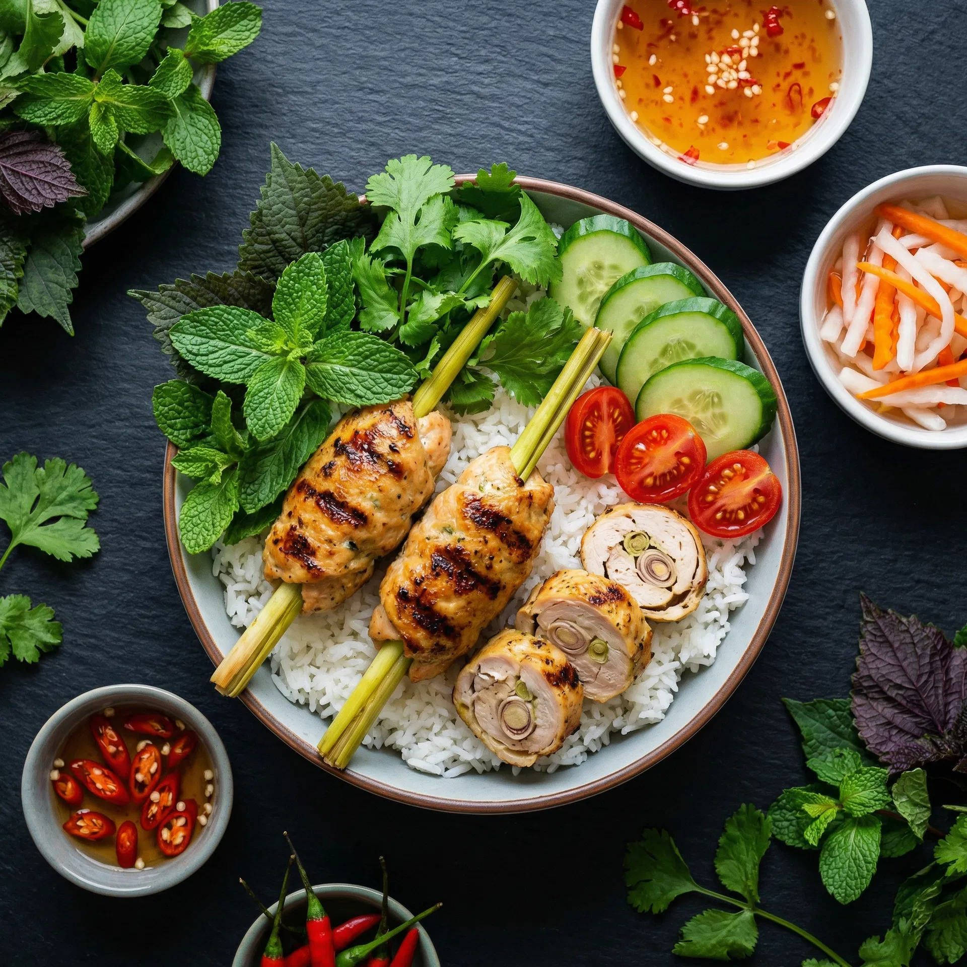 Cơm Chả Ức Gà Quấn Xả