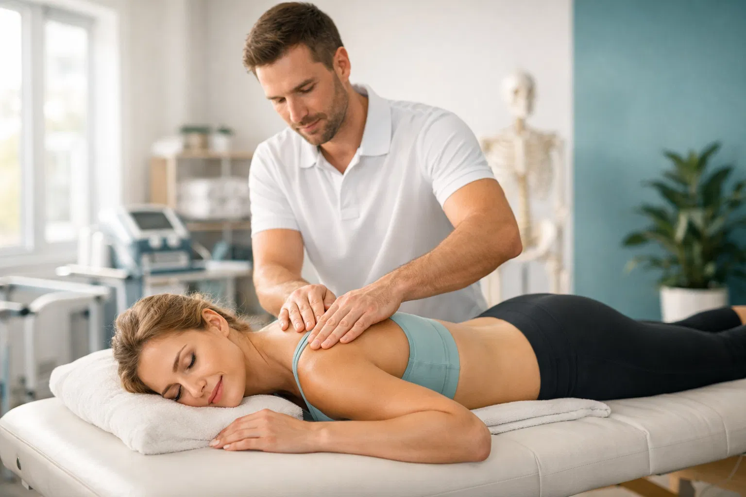 Physiotherapist treating patient