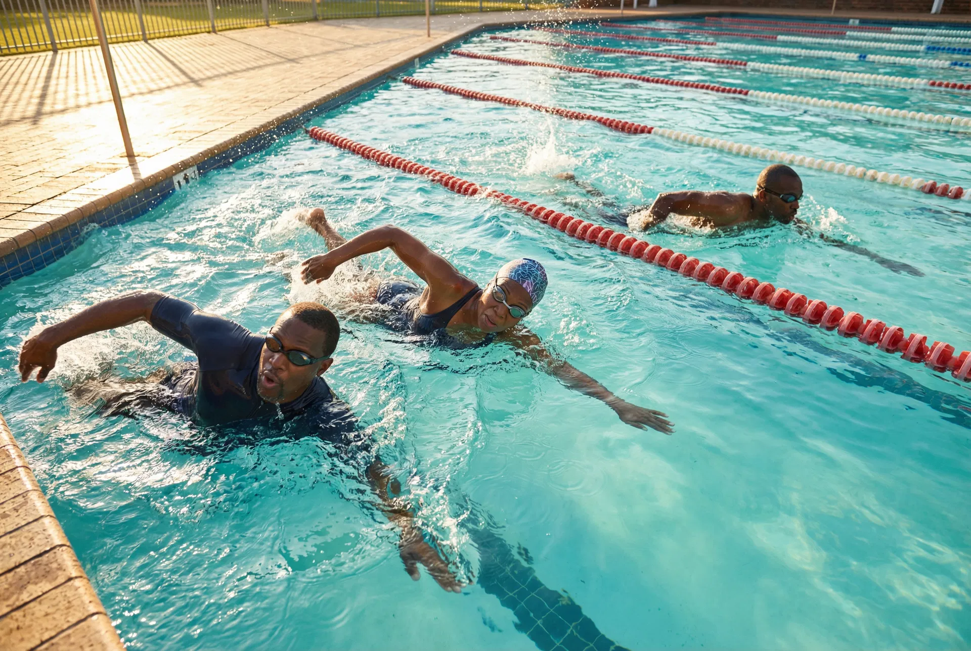 Pasha teaching a group swim lesson at Swim Fast Academy
