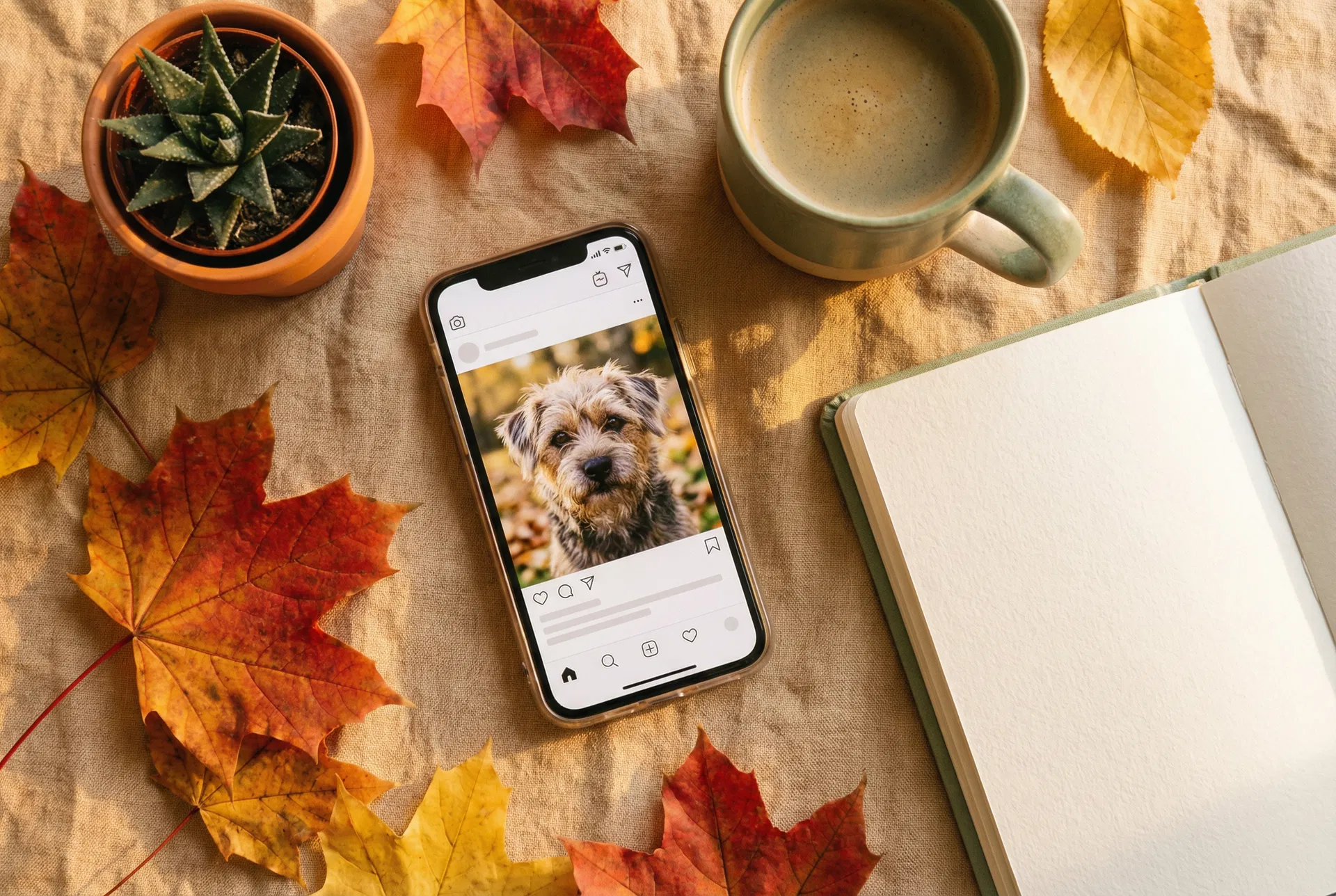 Smartphone showing a dog's photo on social media