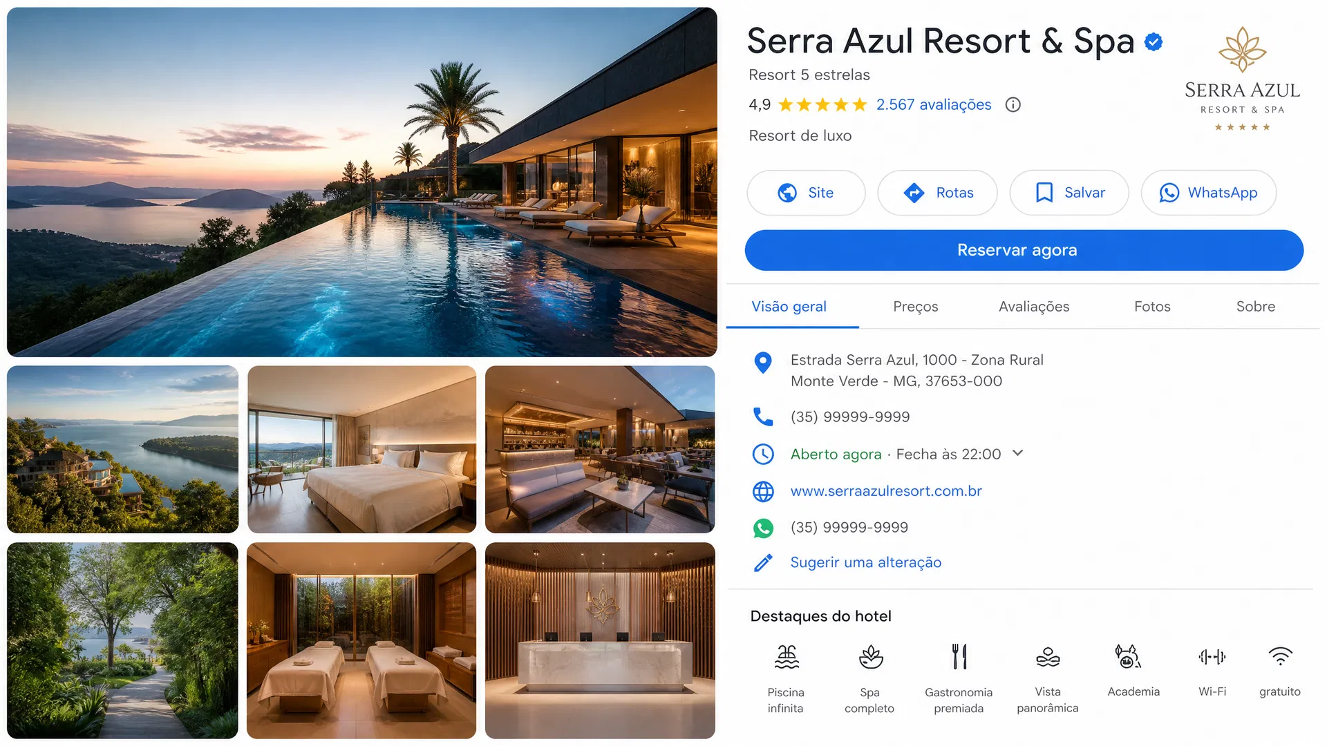 Resort de luxo com perfil completo no Google
