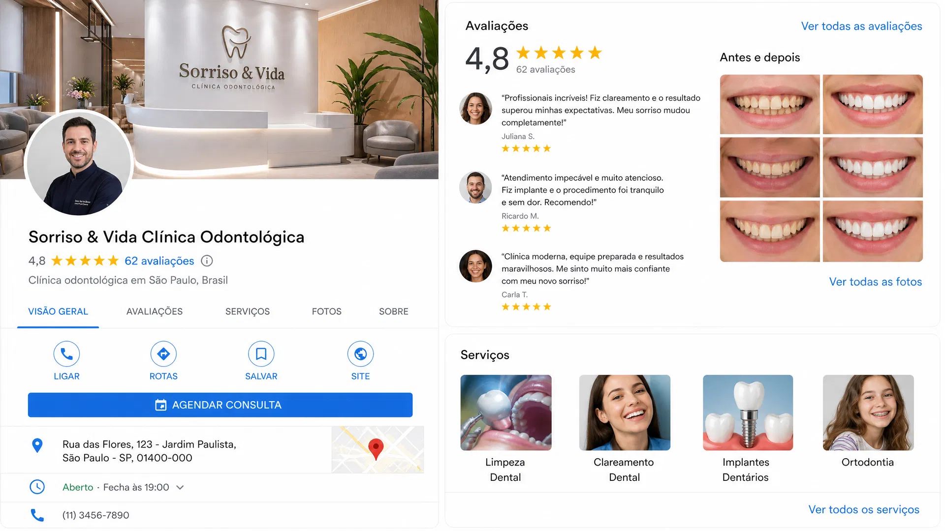 Clínica odontológica com muitas avaliações e depoimentos