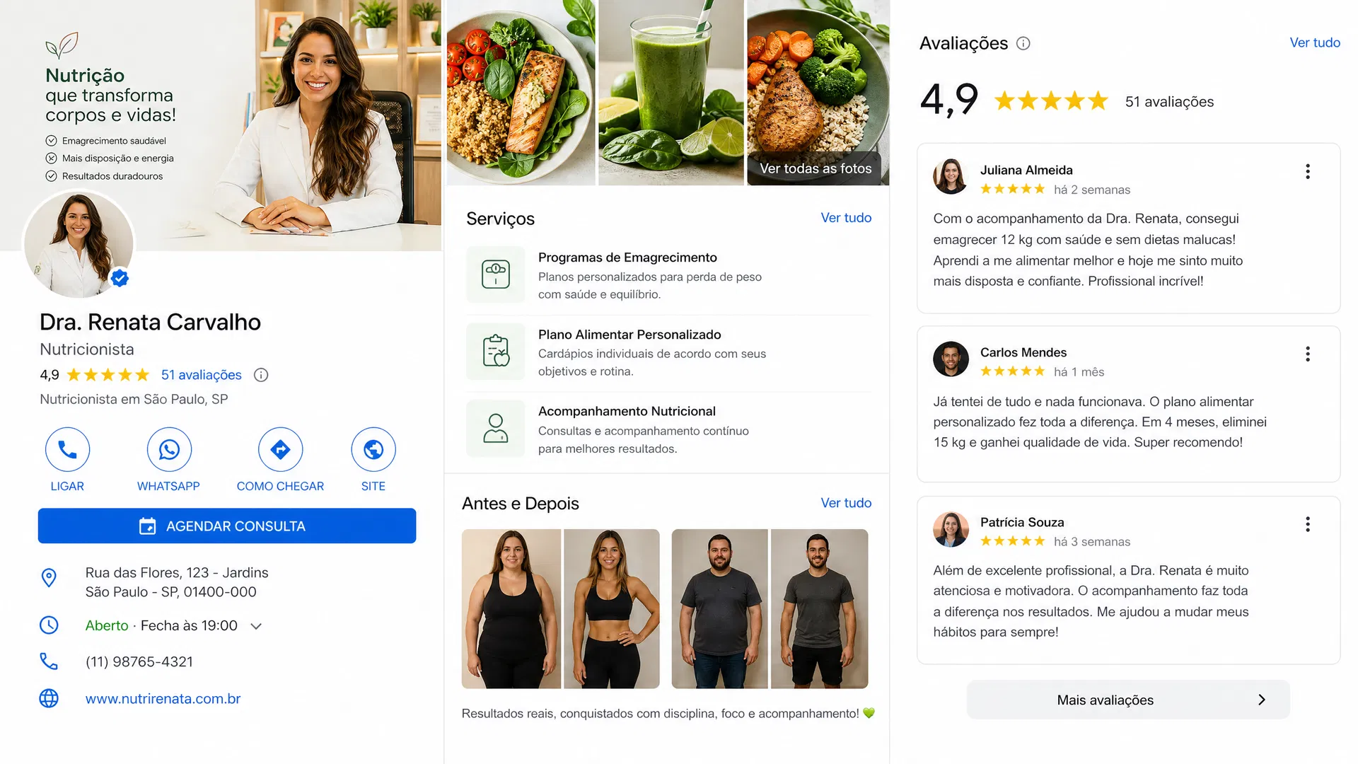 Nutricionista com depoimentos e fotos de antes e depois