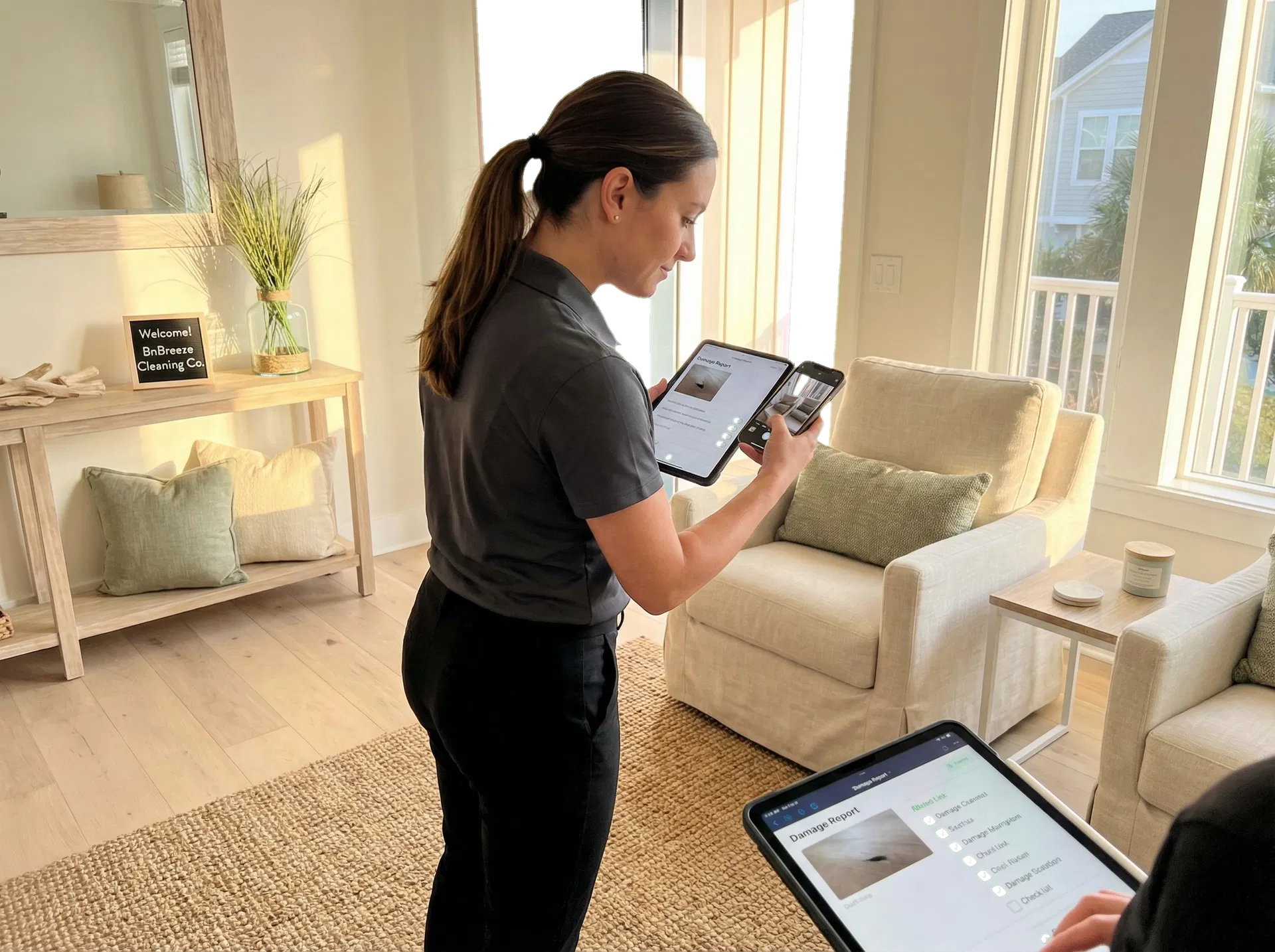 Cleaner documenting property condition and providing visual updates to a host