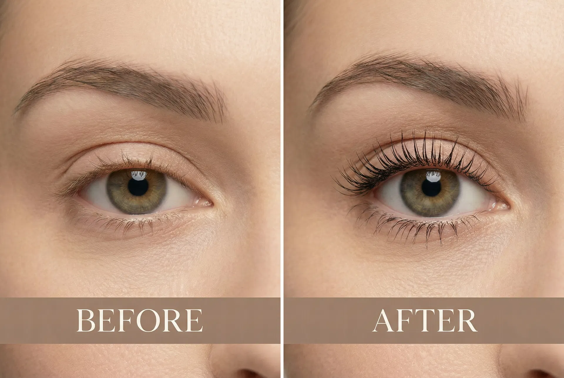 Before and after lash lift and tint results