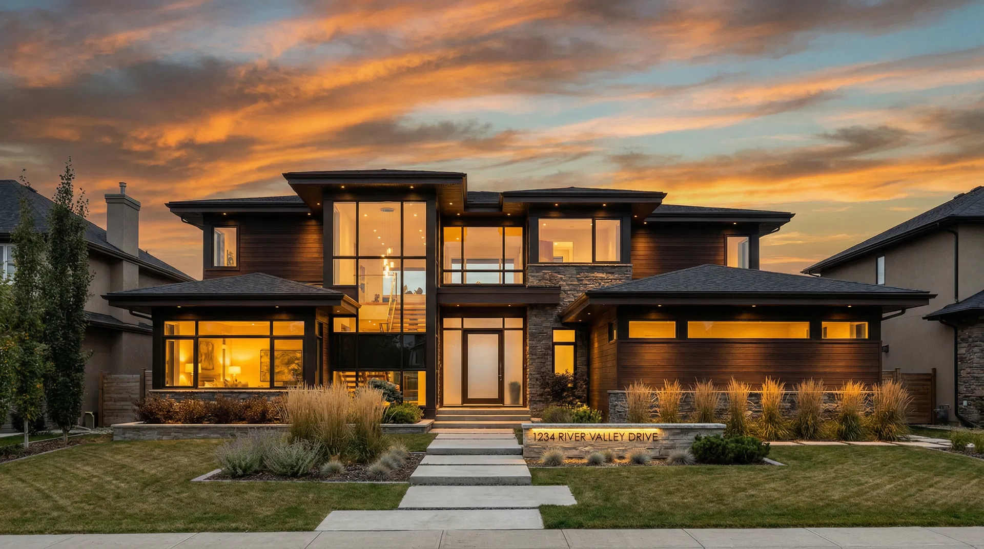 Luxury Edmonton home at sunset