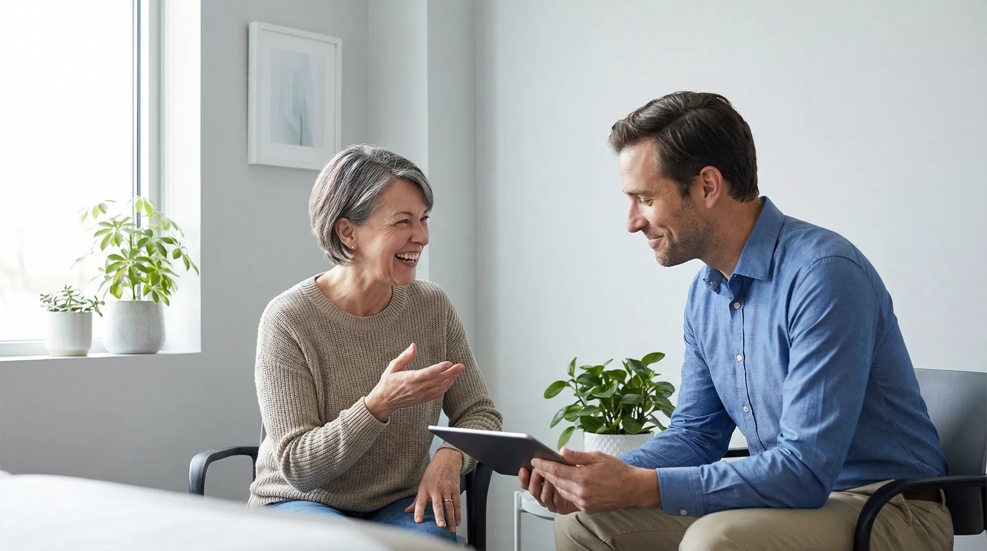 Patient and doctor having a warm, trusting conversation
