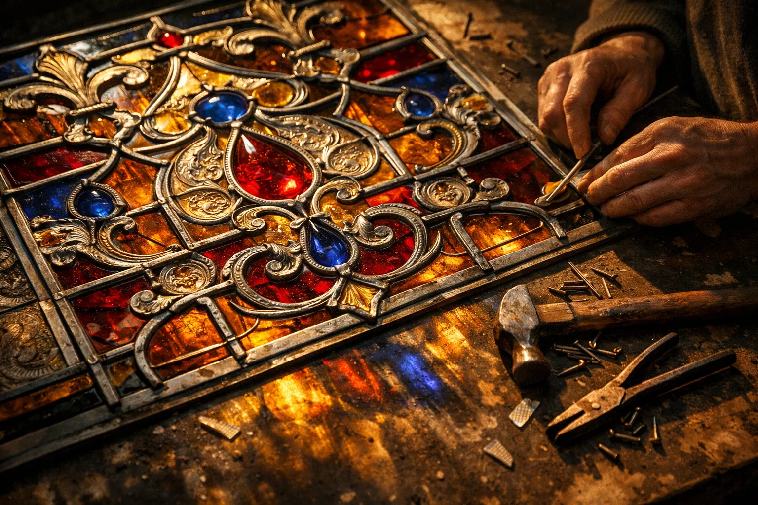 Stained glass reconstruction work