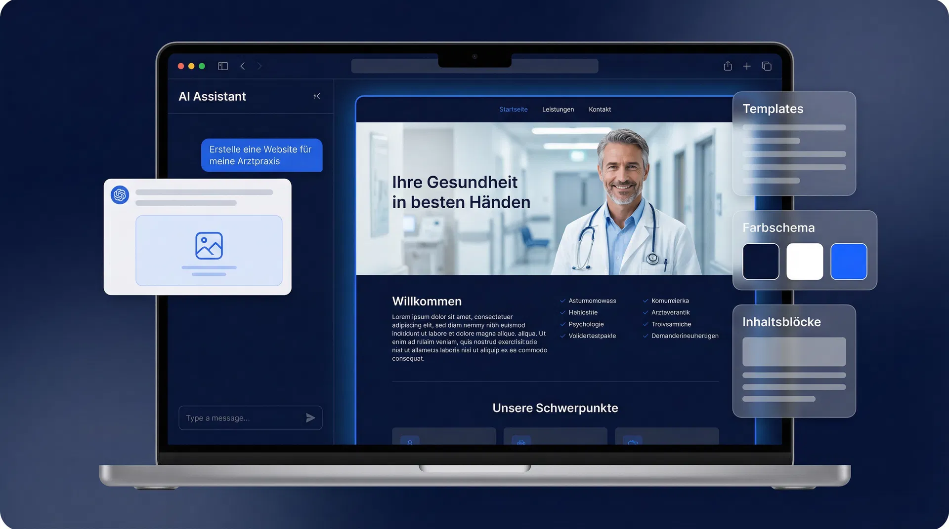 KI-Webseitengenerator Interface – Mockup
