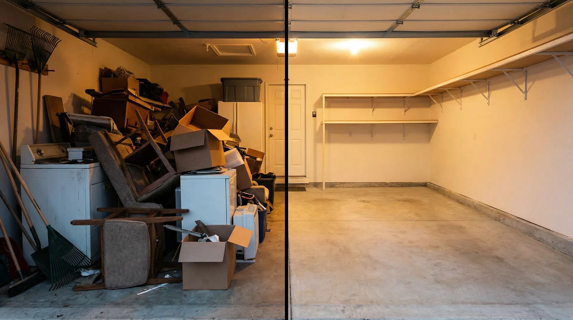 Before and after garage cleanout by North Apex Junk Removal in Edmonton