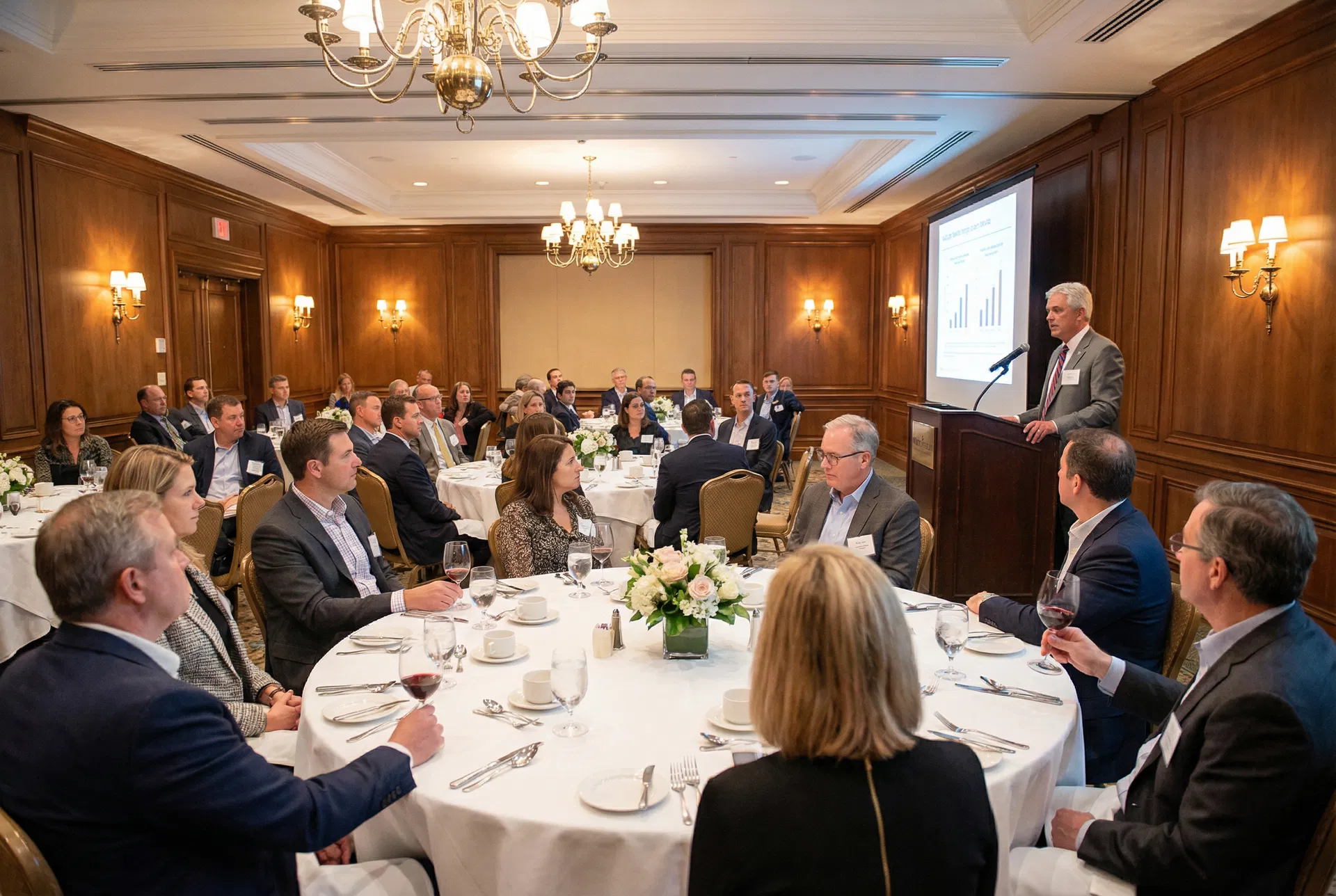 Retirement dinner seminar with attentive audience