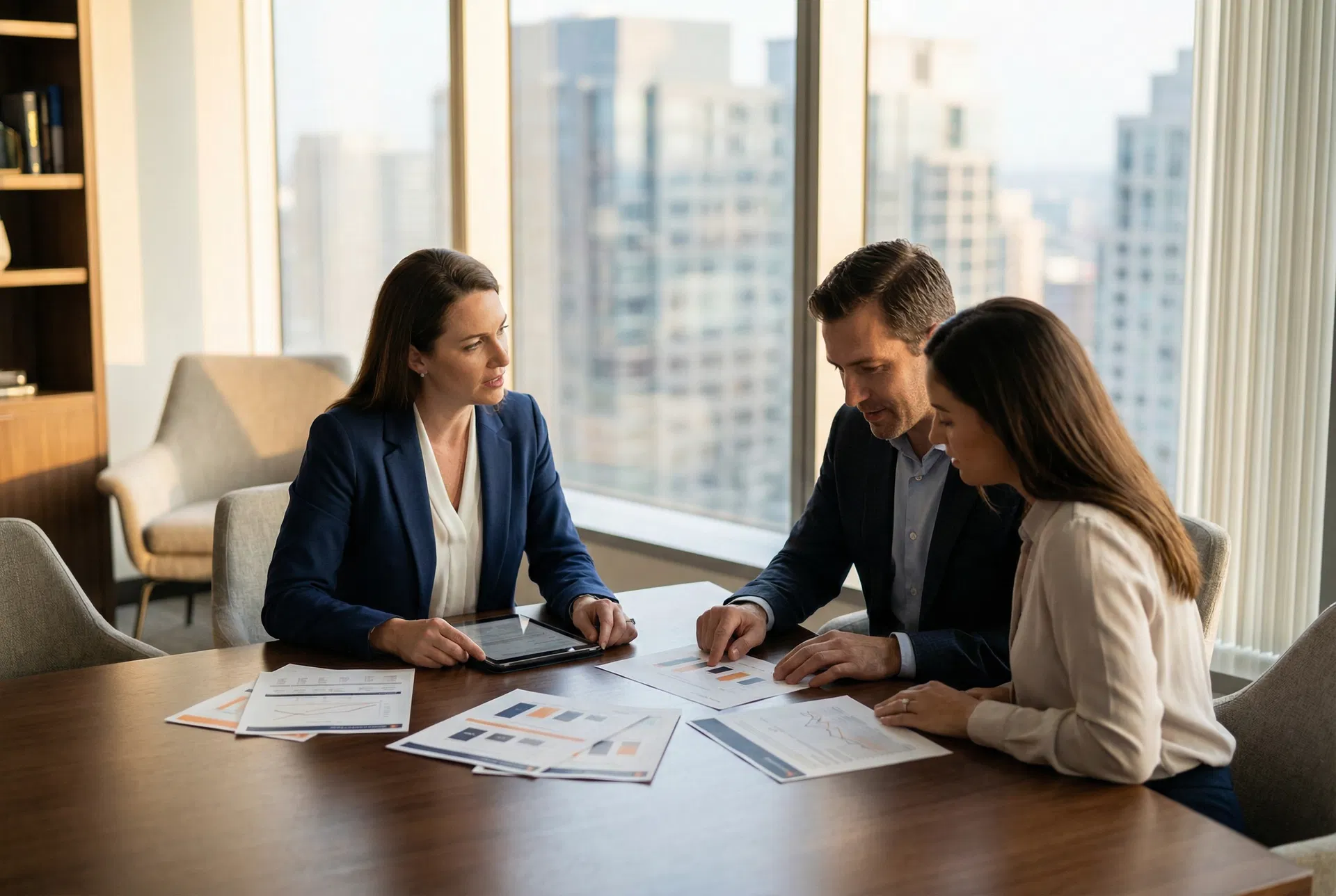 Financial advisor reviewing results with clients