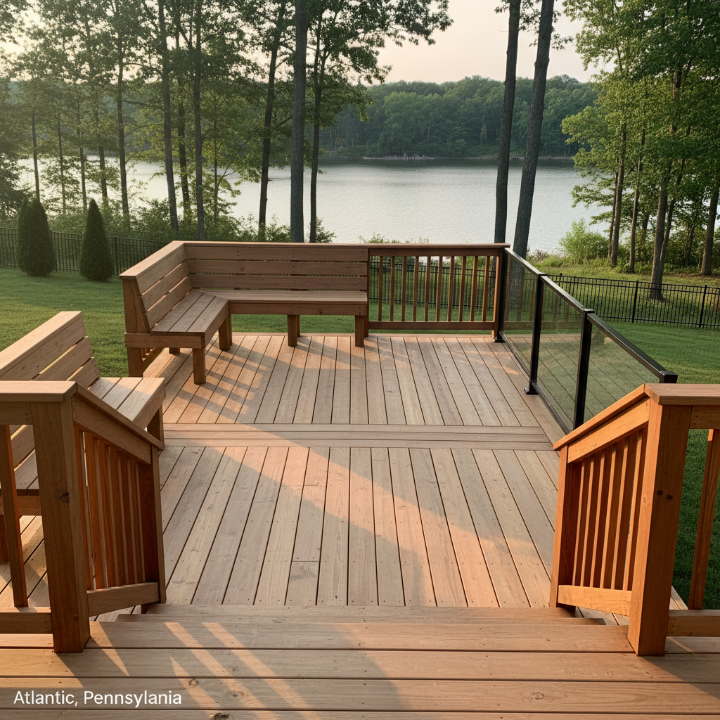 Wood deck installation (pressure-treated, cedar, redwood) in Atlantic, Pennsylvania