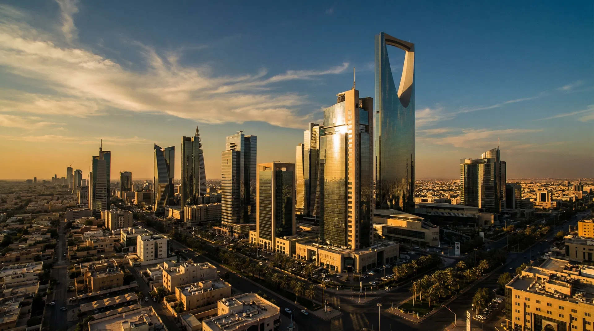 Riyadh skyline at golden hour