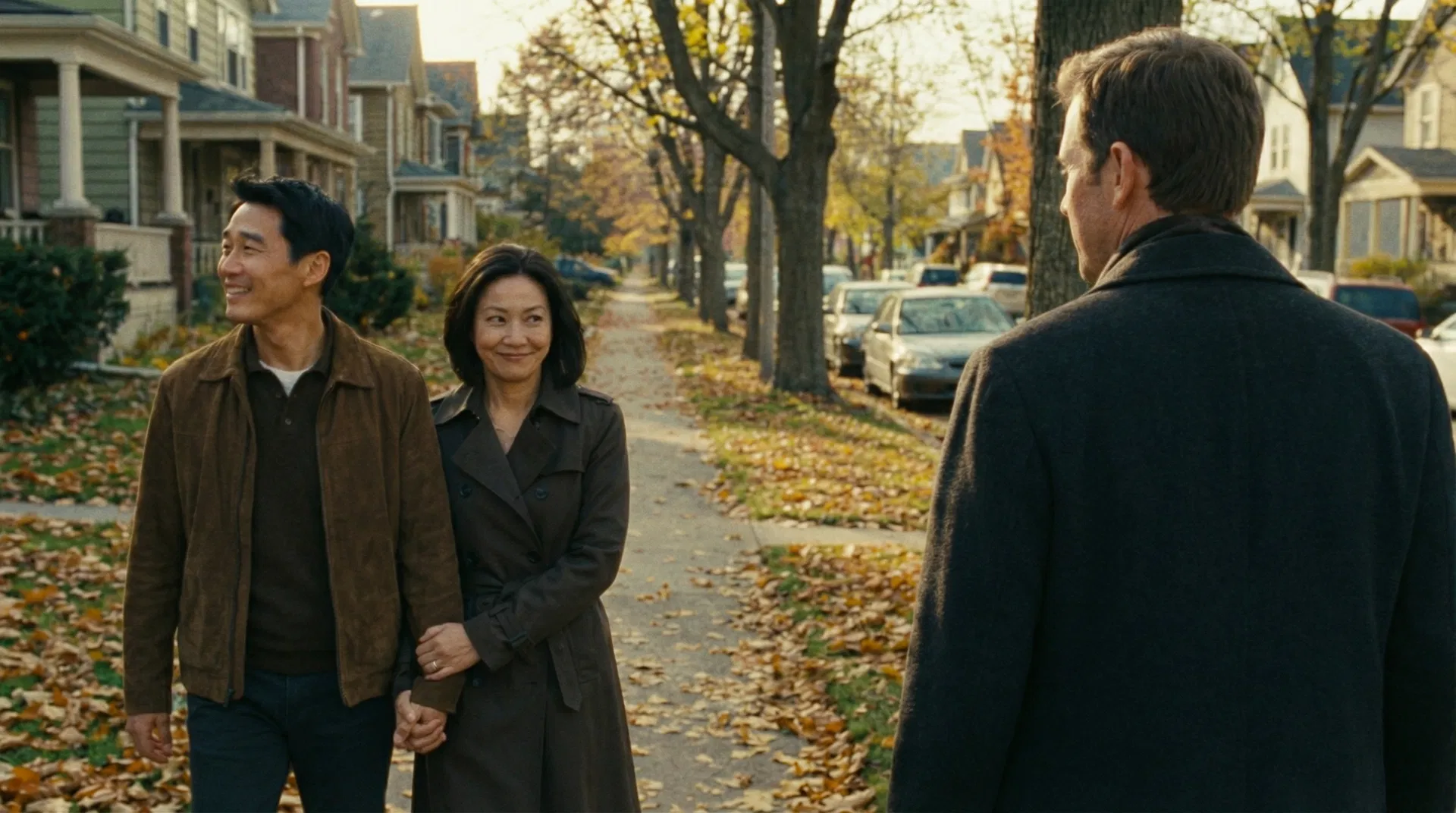 Married Asian woman on a suburban street