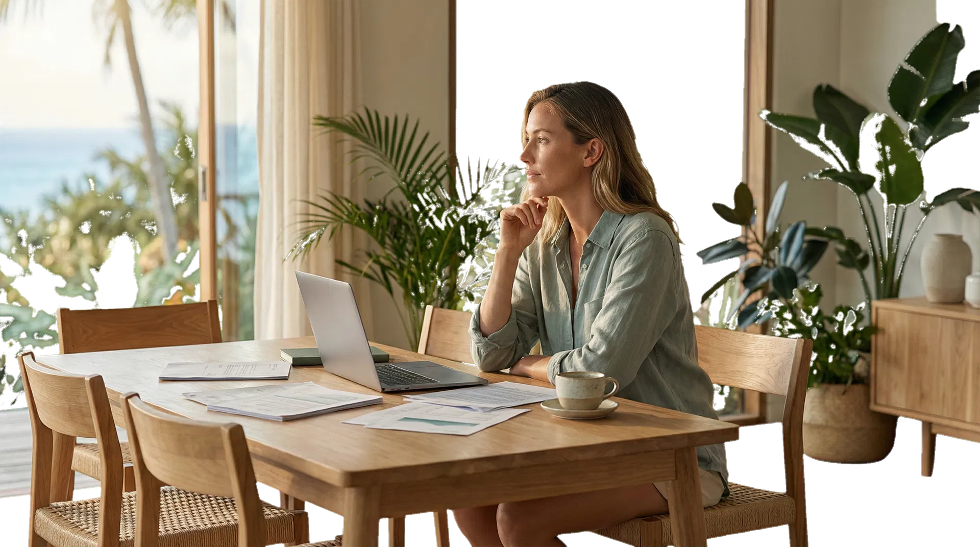 Homeowner calmly reviewing foreclosure options at a table before auction pressure increases