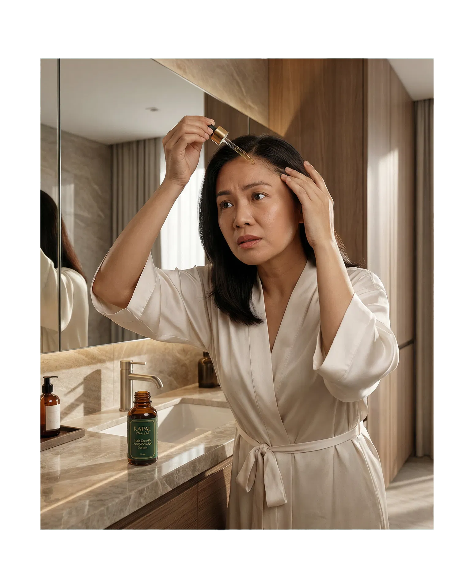 Lifestyle image showing scalp serum application
