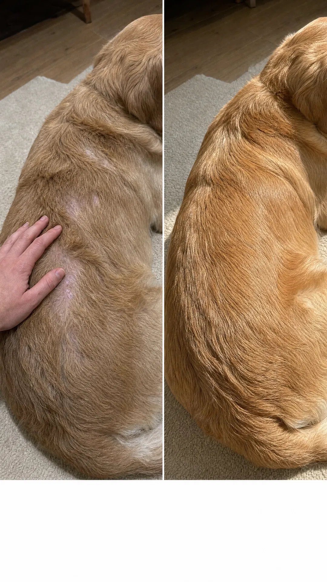 Dog coat before Mooch — dull and patchy