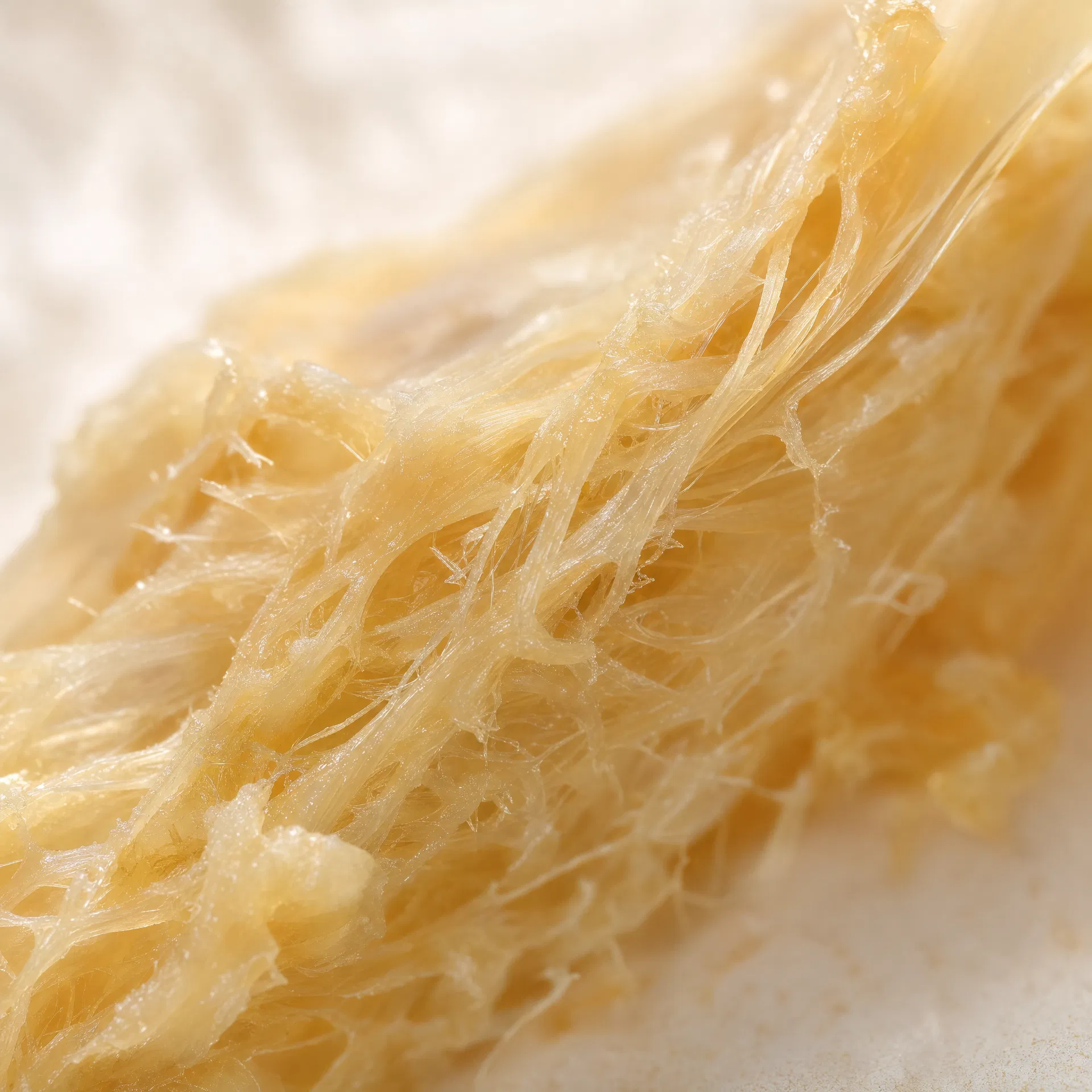 Grass-fed Bovine Collagen — golden collagen fibres macro photography