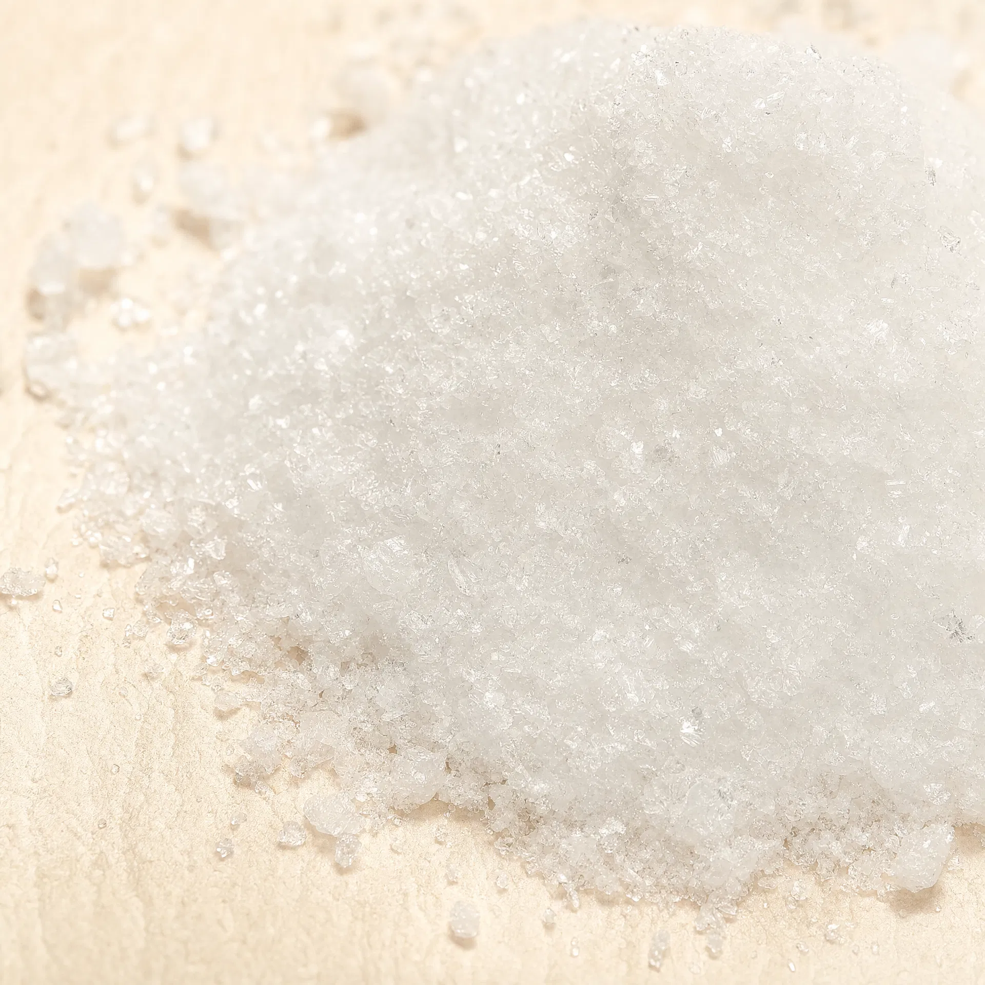 MSM crystals — pure white methylsulfonylmethane powder macro photography