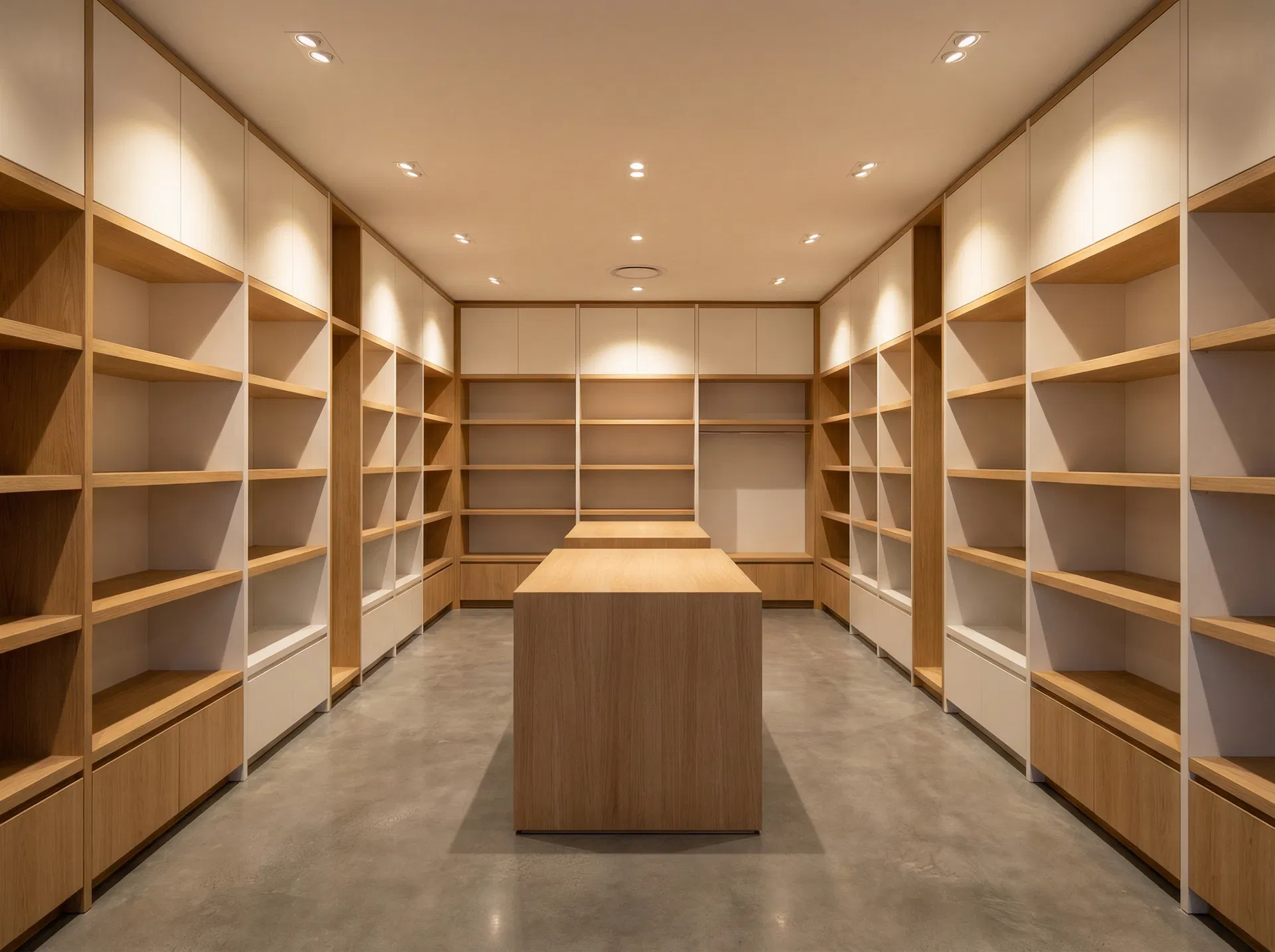 Premium retail shop fit-out with bespoke floor-to-ceiling display shelving by Ross-Read Carpentry, Dorset